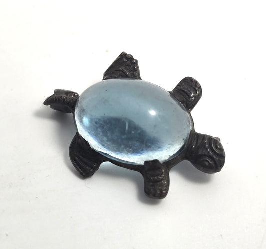 Jelly Belly aqua blue Lucite vintage small turtle figural brooch
