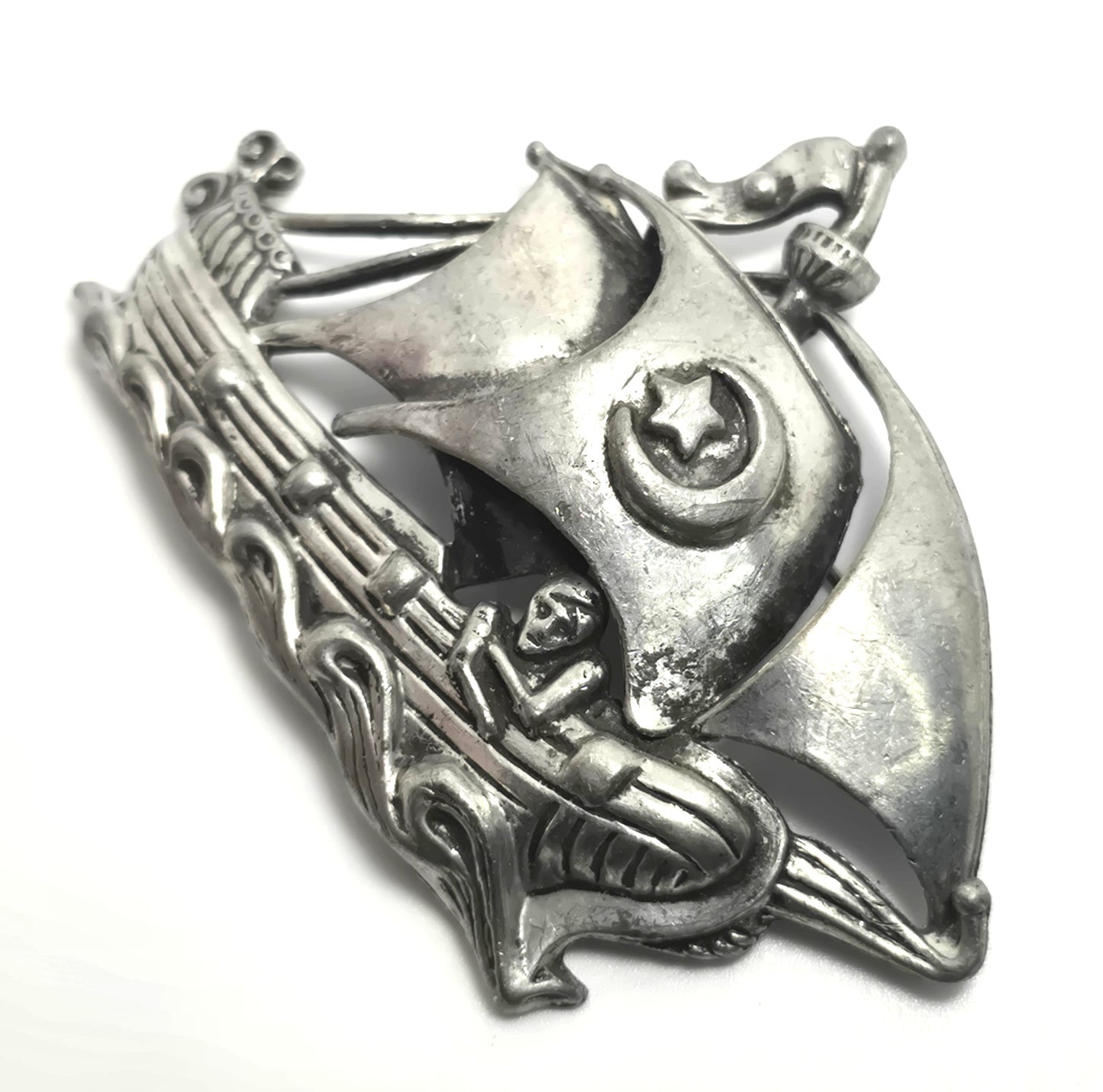 Galleon Boat Naval Ship vintage silver toned sailing pirate ship brooch