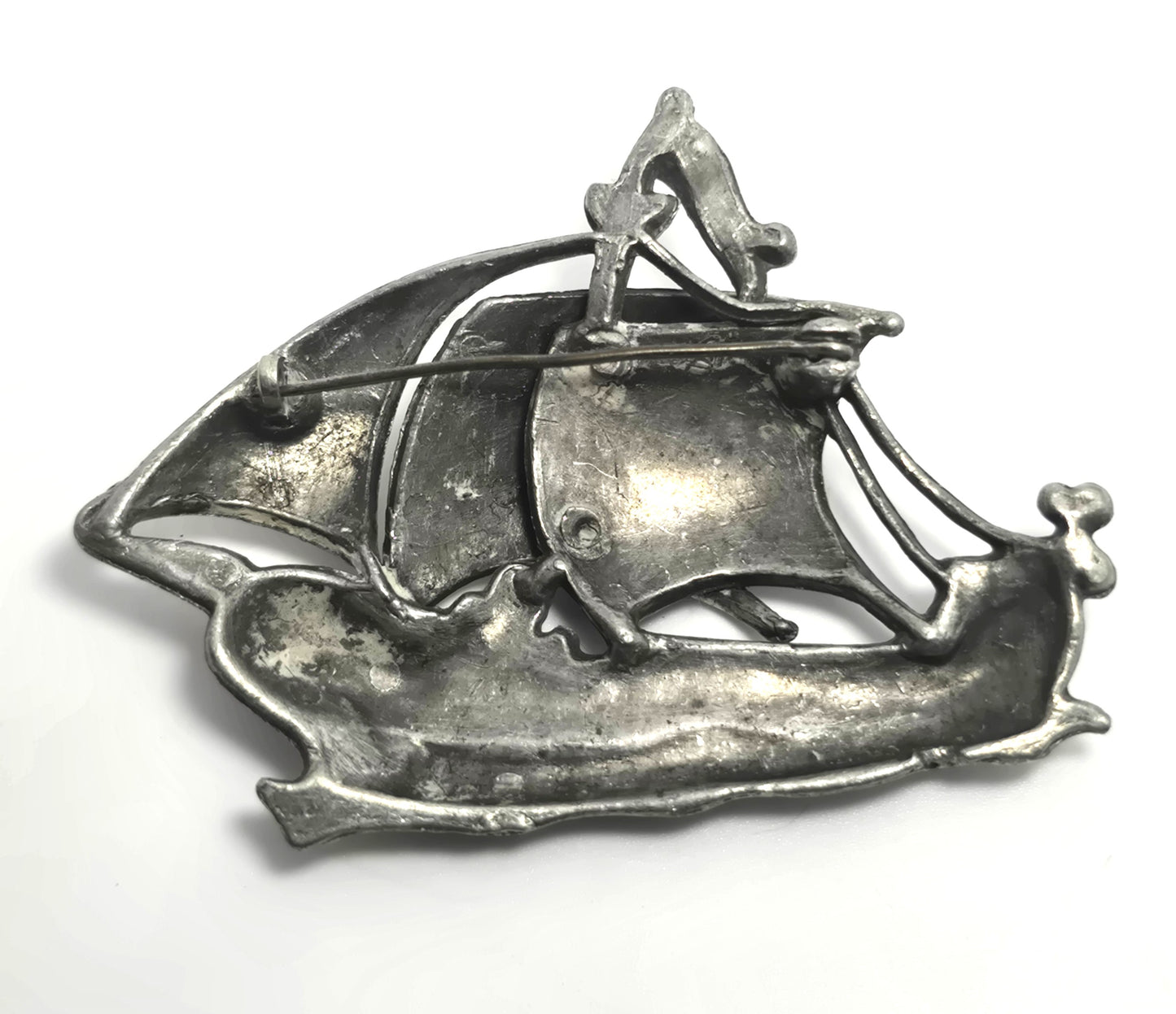 Galleon Boat Naval Ship vintage silver toned sailing pirate ship brooch