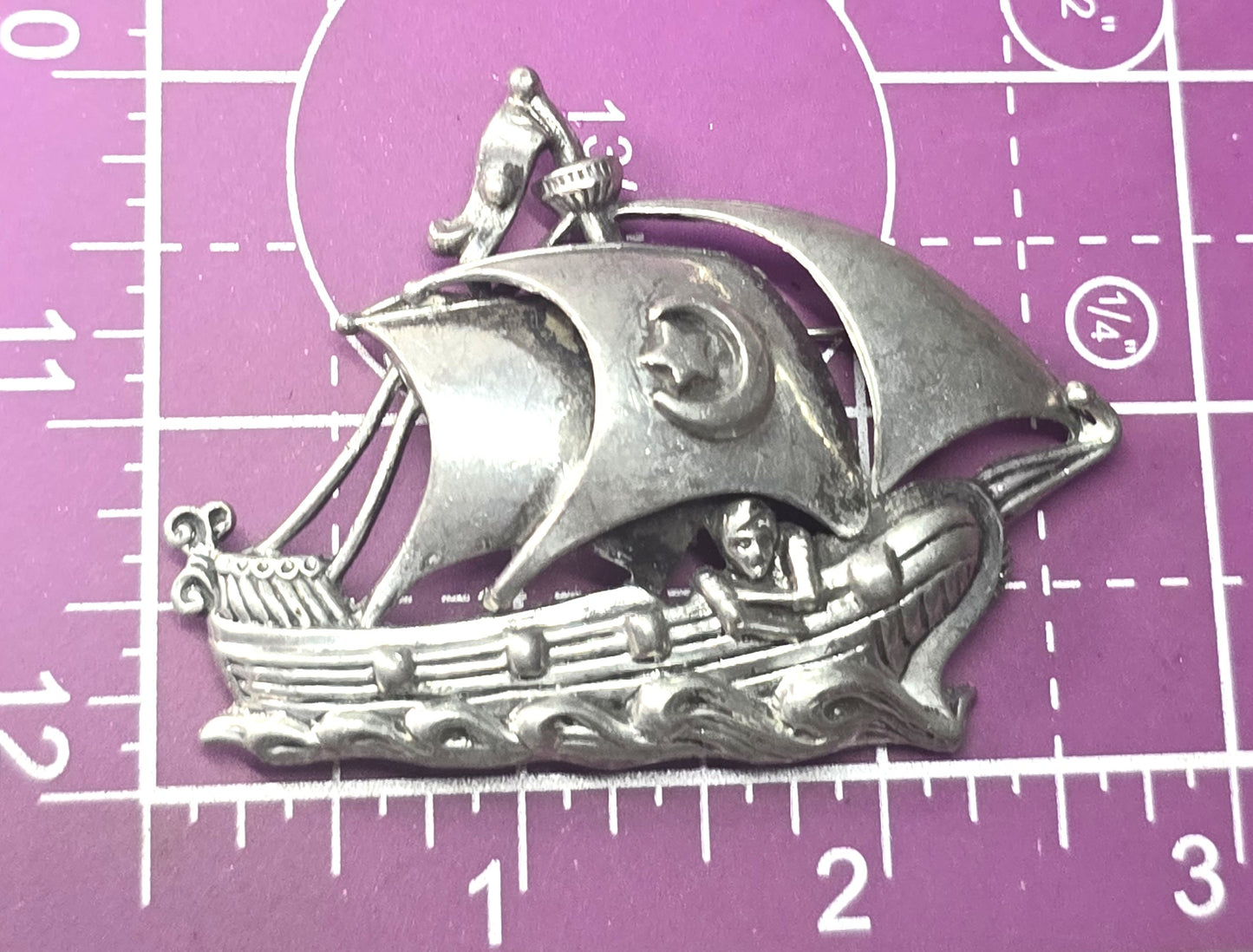 Galleon Boat Naval Ship vintage silver toned sailing pirate ship brooch