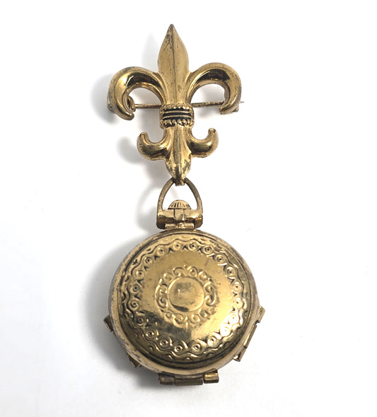 Adolph Katz 1948 Coro Pegasus Pat Pend 4 Photo Locket Brooch Pin Gold Tone