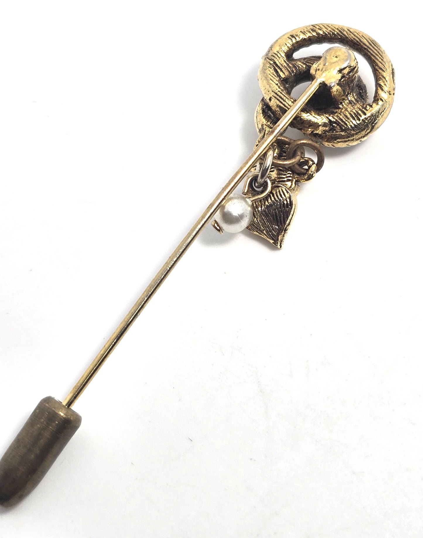 Turquoise Blue Ballotini Faux Pearl Heart Charm Snake Serpent vintage Stick Pin