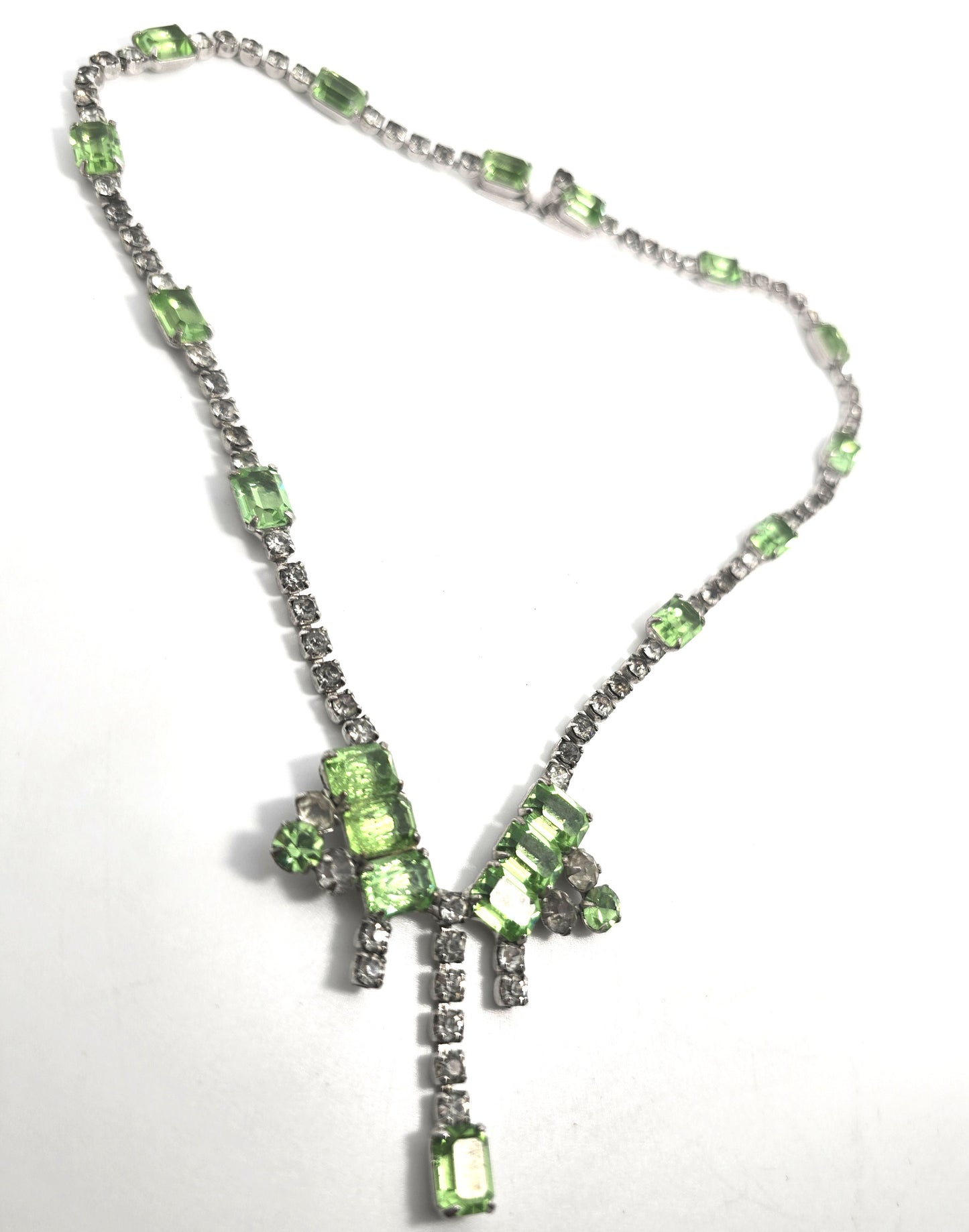 Uranium Glass  and clear rhinestone drop vintage choker Necklace