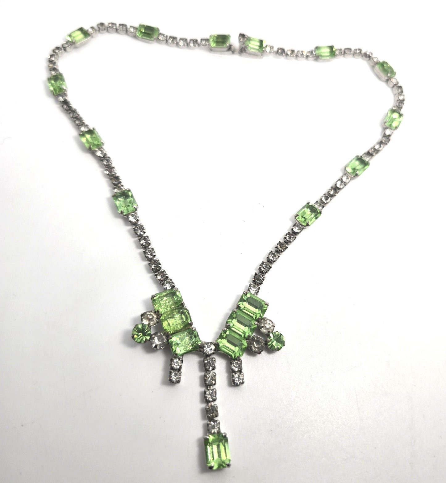 Uranium Glass  and clear rhinestone drop vintage choker Necklace