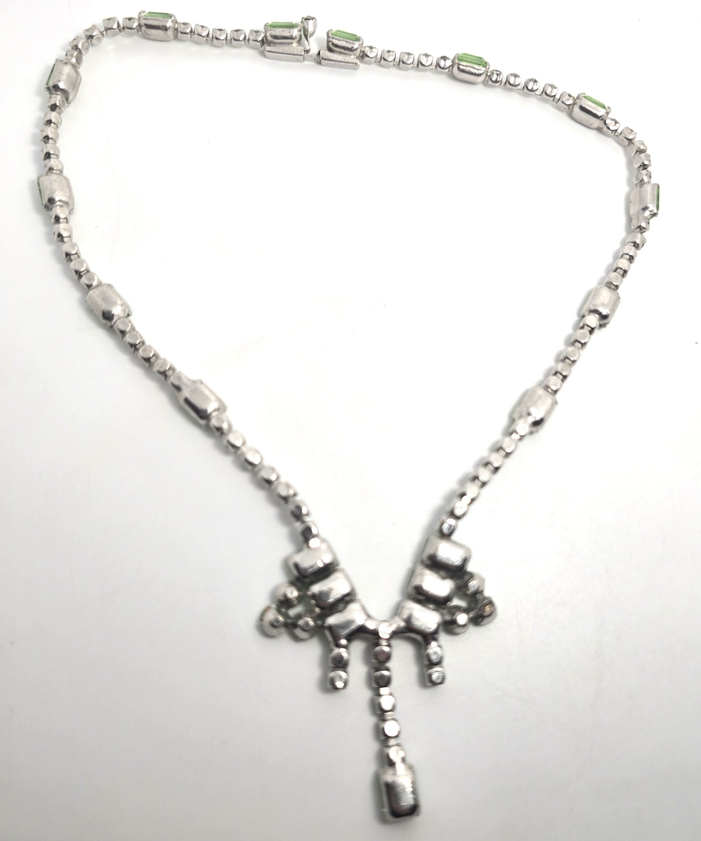 Uranium Glass  and clear rhinestone drop vintage choker Necklace