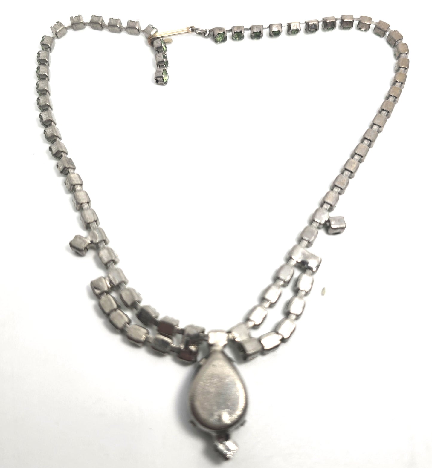 Uranium Glass scalloped deep green rhinestone vintage choker Necklace