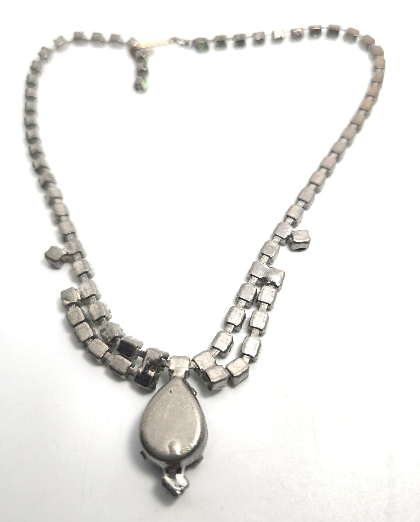 Uranium Glass scalloped deep green rhinestone vintage choker Necklace