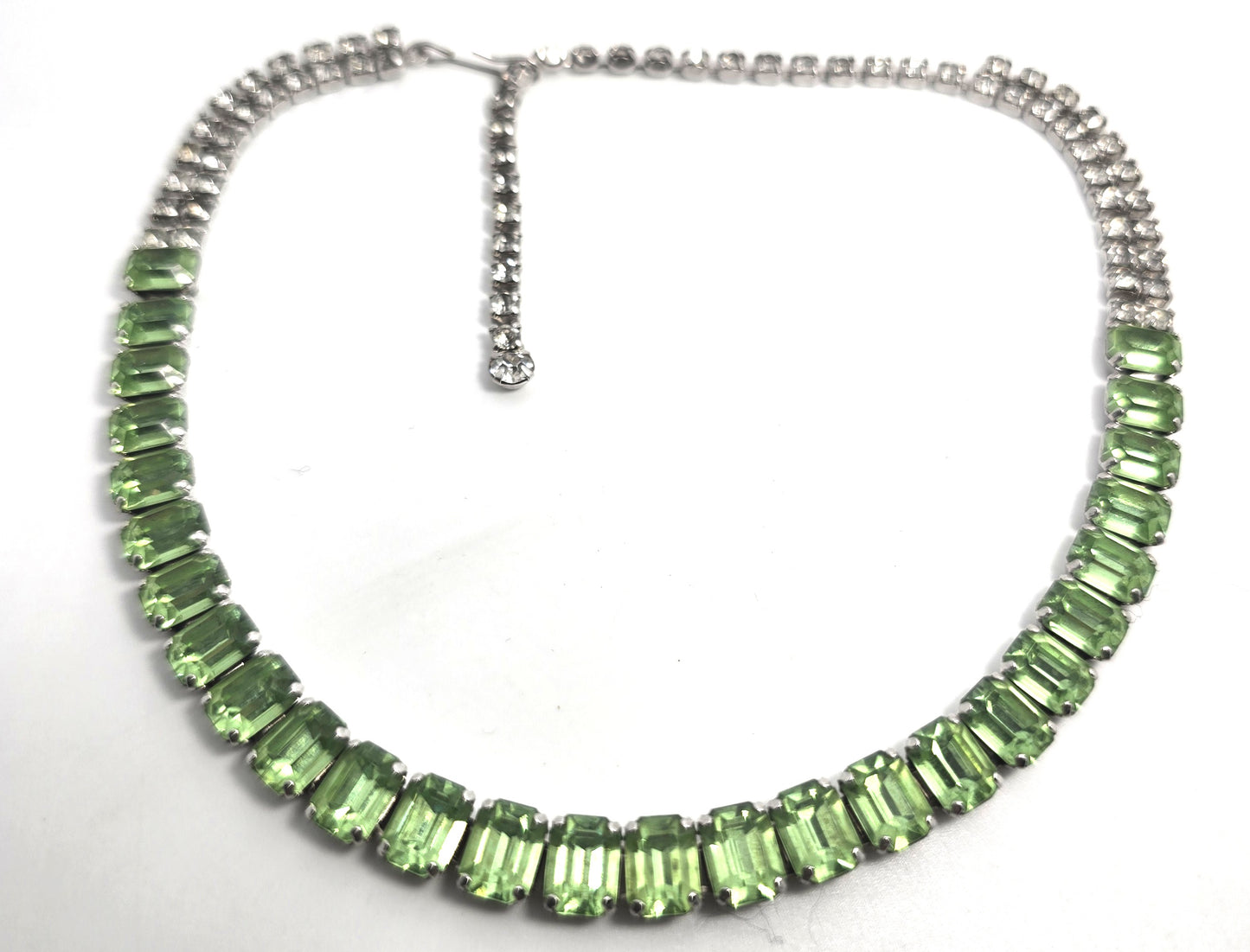 Uranium Glass Thick green emerald cut rhinestone vintage choker Necklace