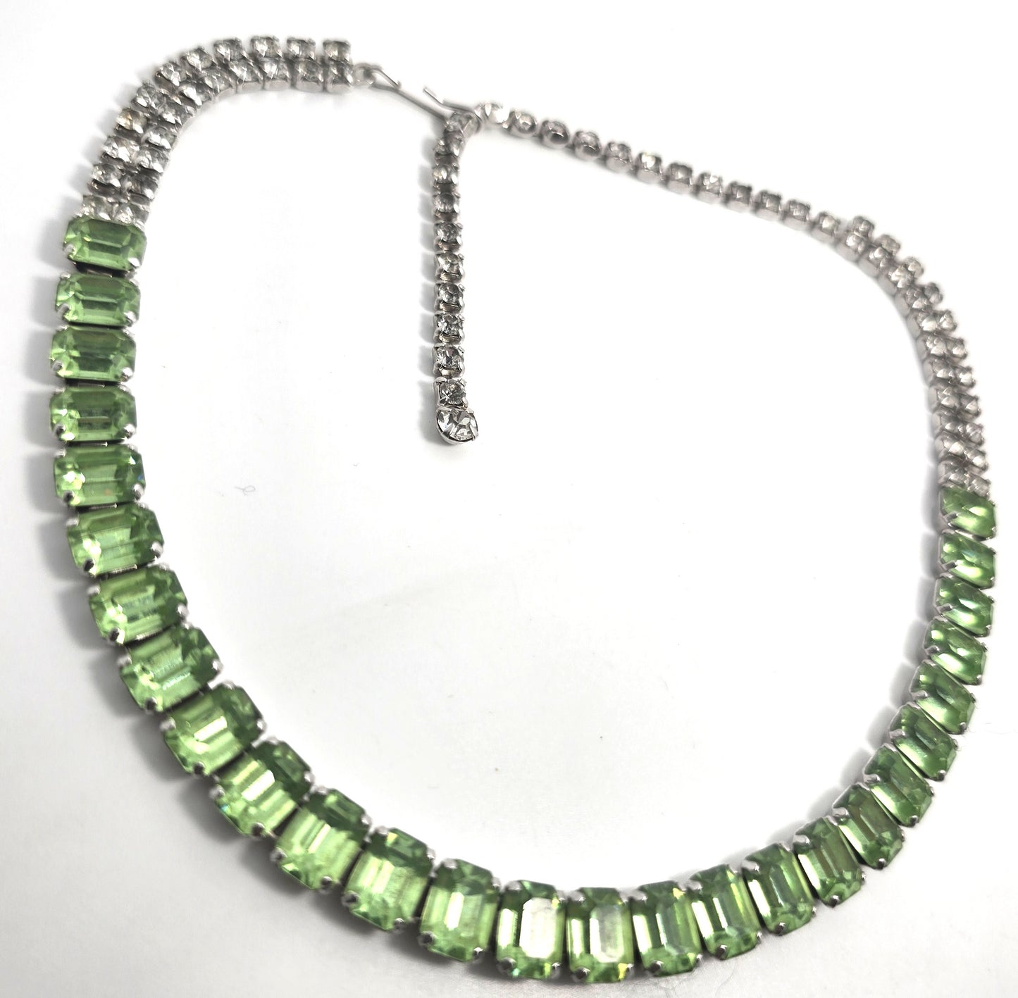 Uranium Glass Thick green emerald cut rhinestone vintage choker Necklace