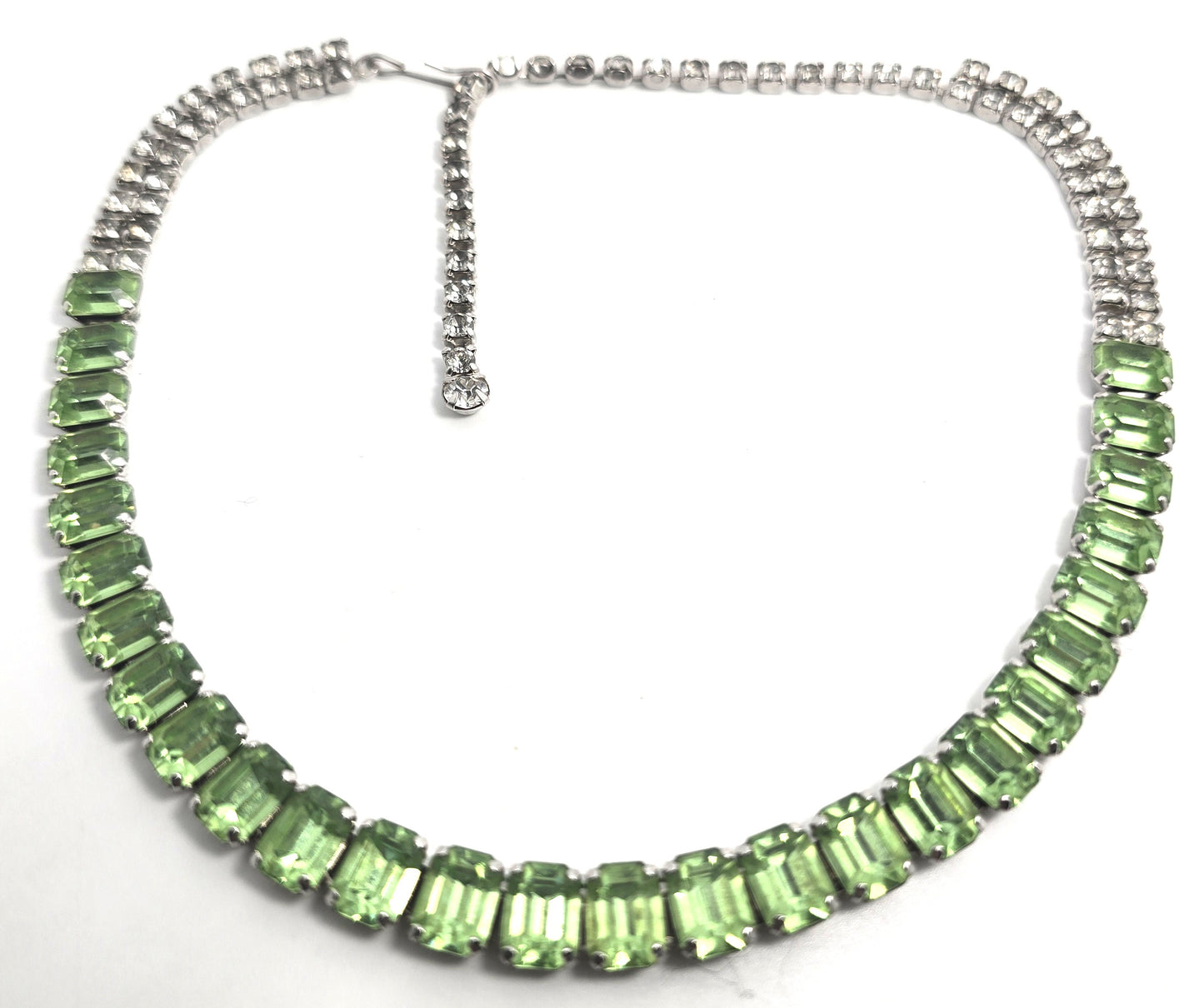 Uranium Glass Thick green emerald cut rhinestone vintage choker Necklace