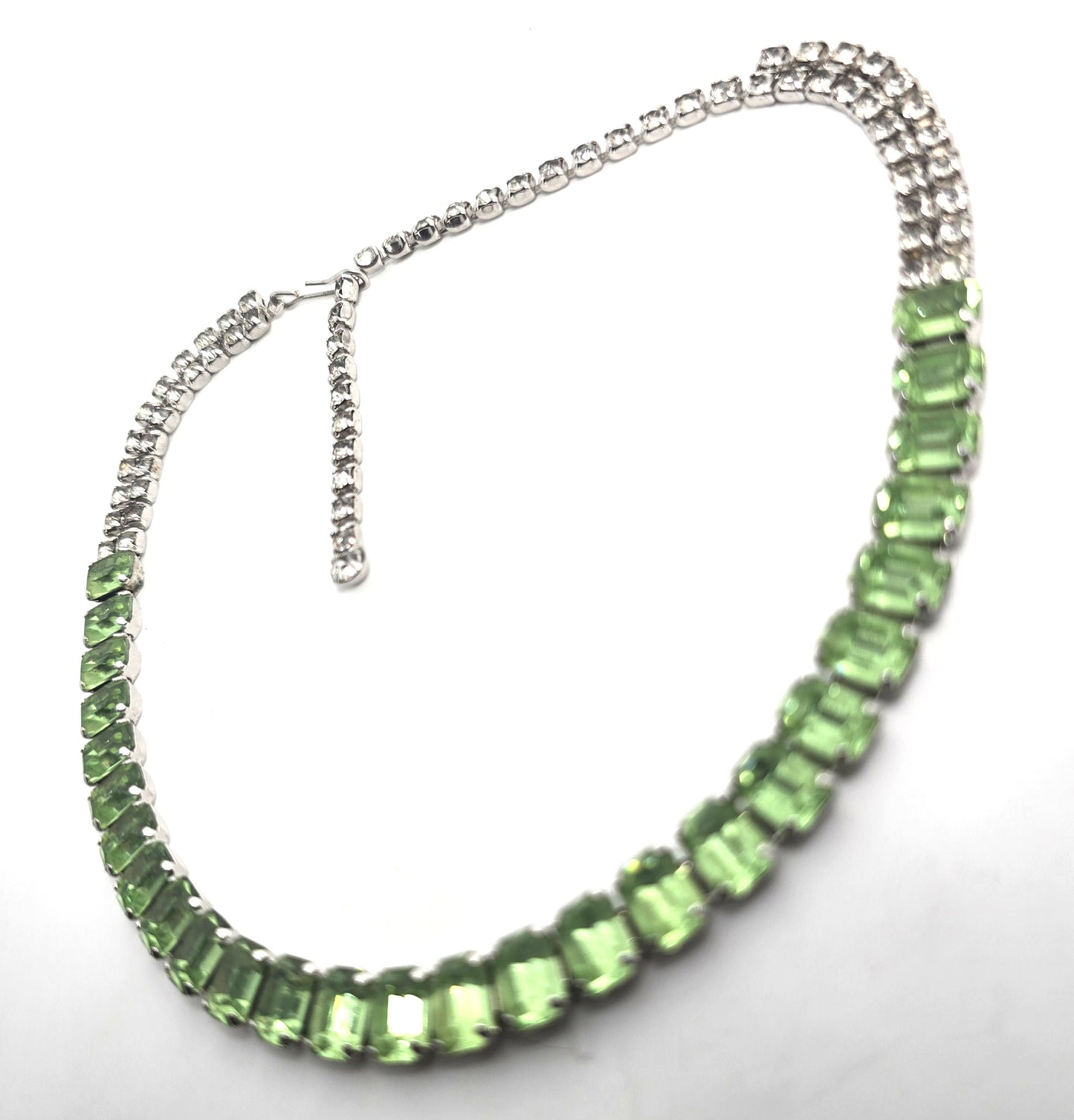 Uranium Glass Thick green emerald cut rhinestone vintage choker Necklace