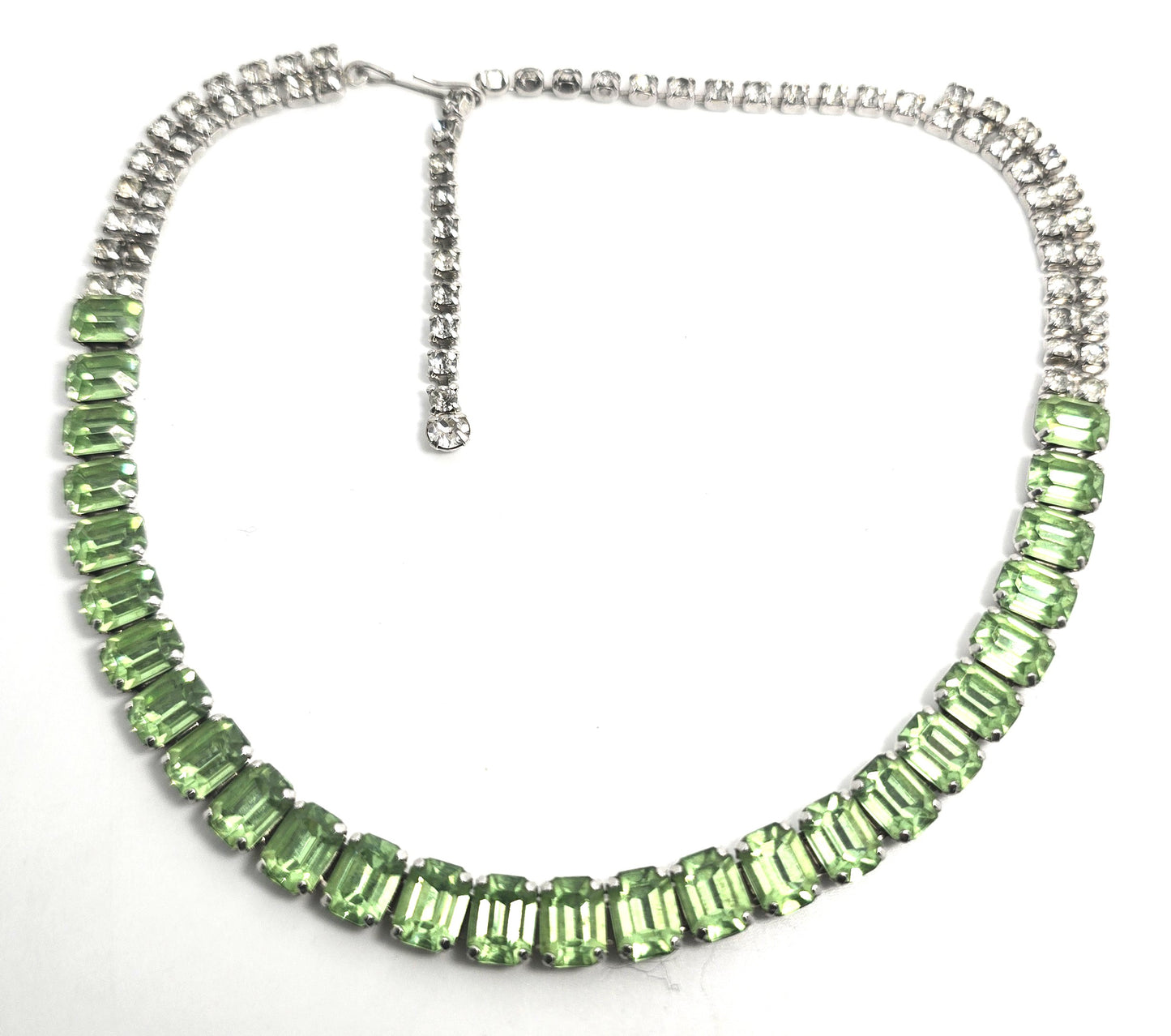 Uranium Glass Thick green emerald cut rhinestone vintage choker Necklace