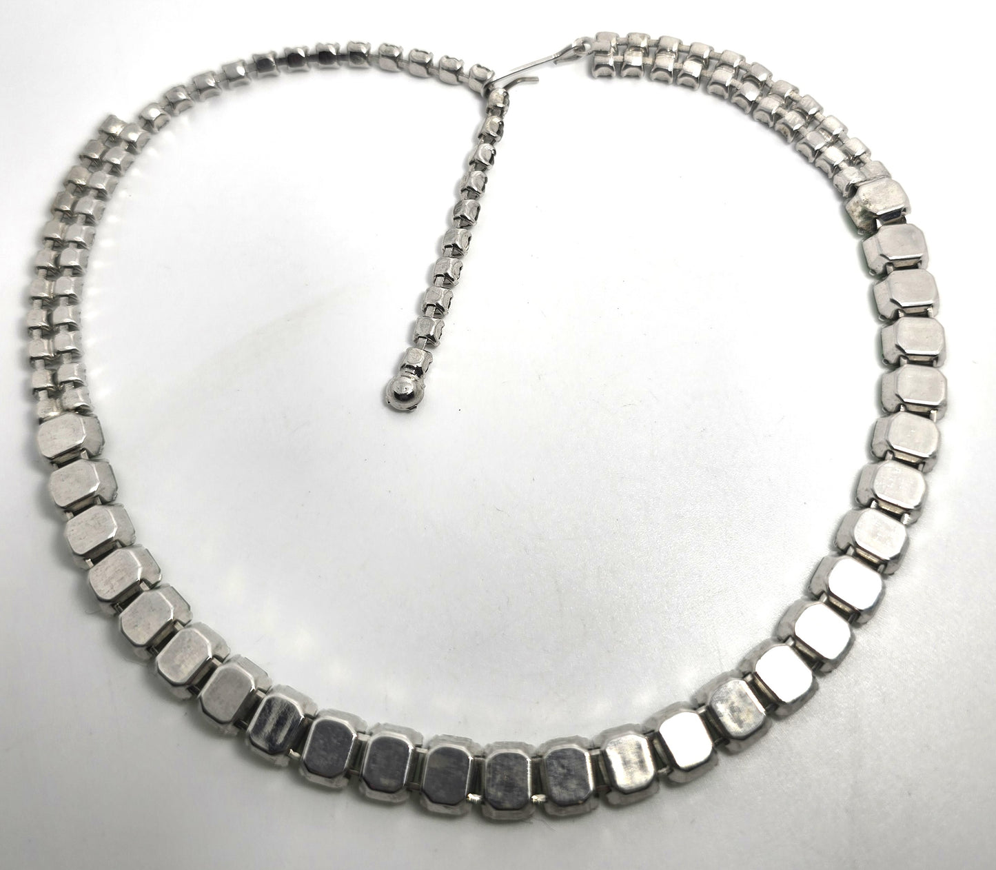 Uranium Glass Thick green emerald cut rhinestone vintage choker Necklace