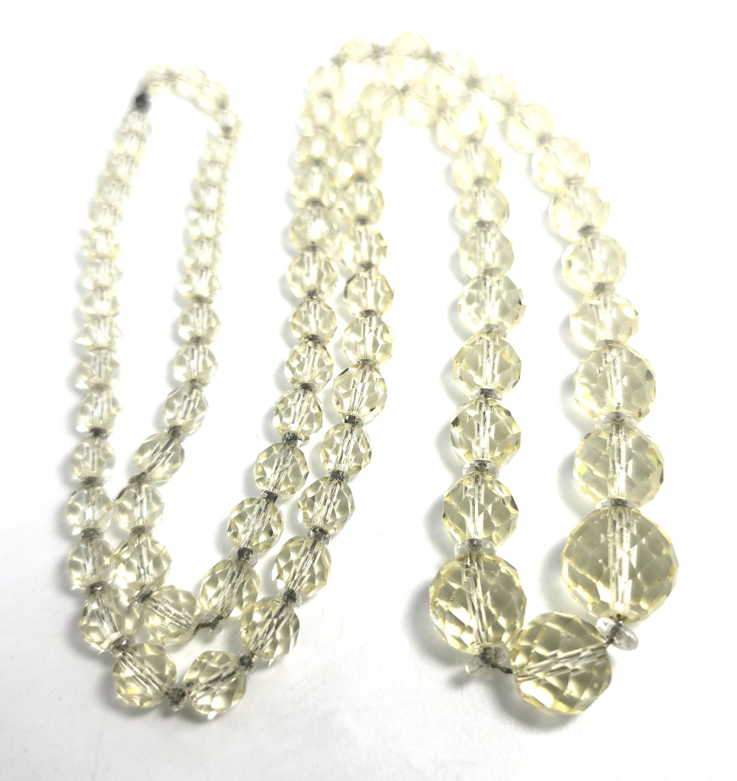 Art Deco yellow Vaseline Uranium glass faceted crystal bead 31' antique necklace