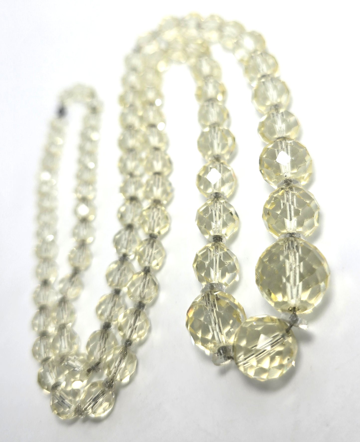 Art Deco yellow Vaseline Uranium glass faceted crystal bead 31' antique necklace
