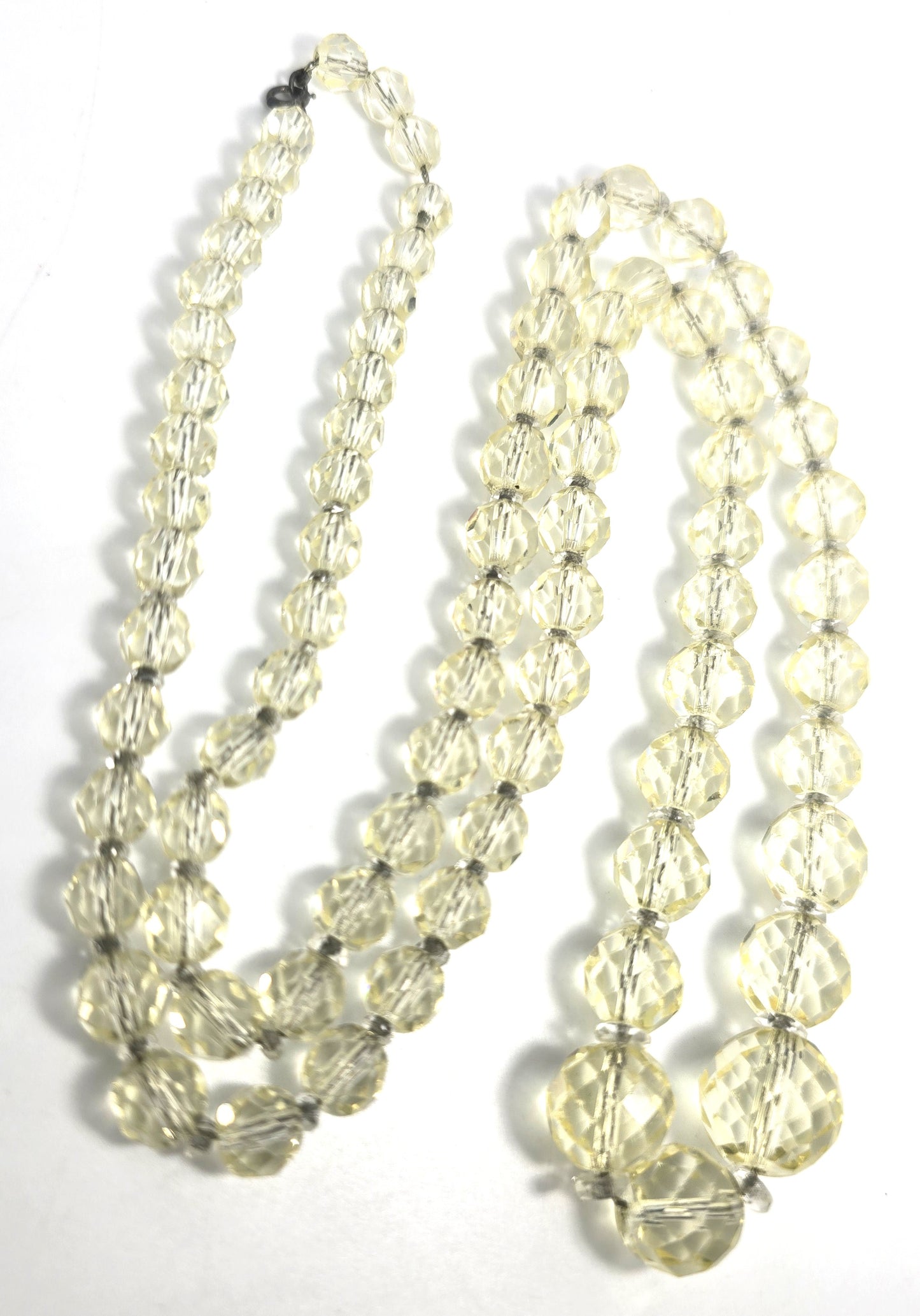 Art Deco yellow Vaseline Uranium glass faceted crystal bead 31' antique necklace