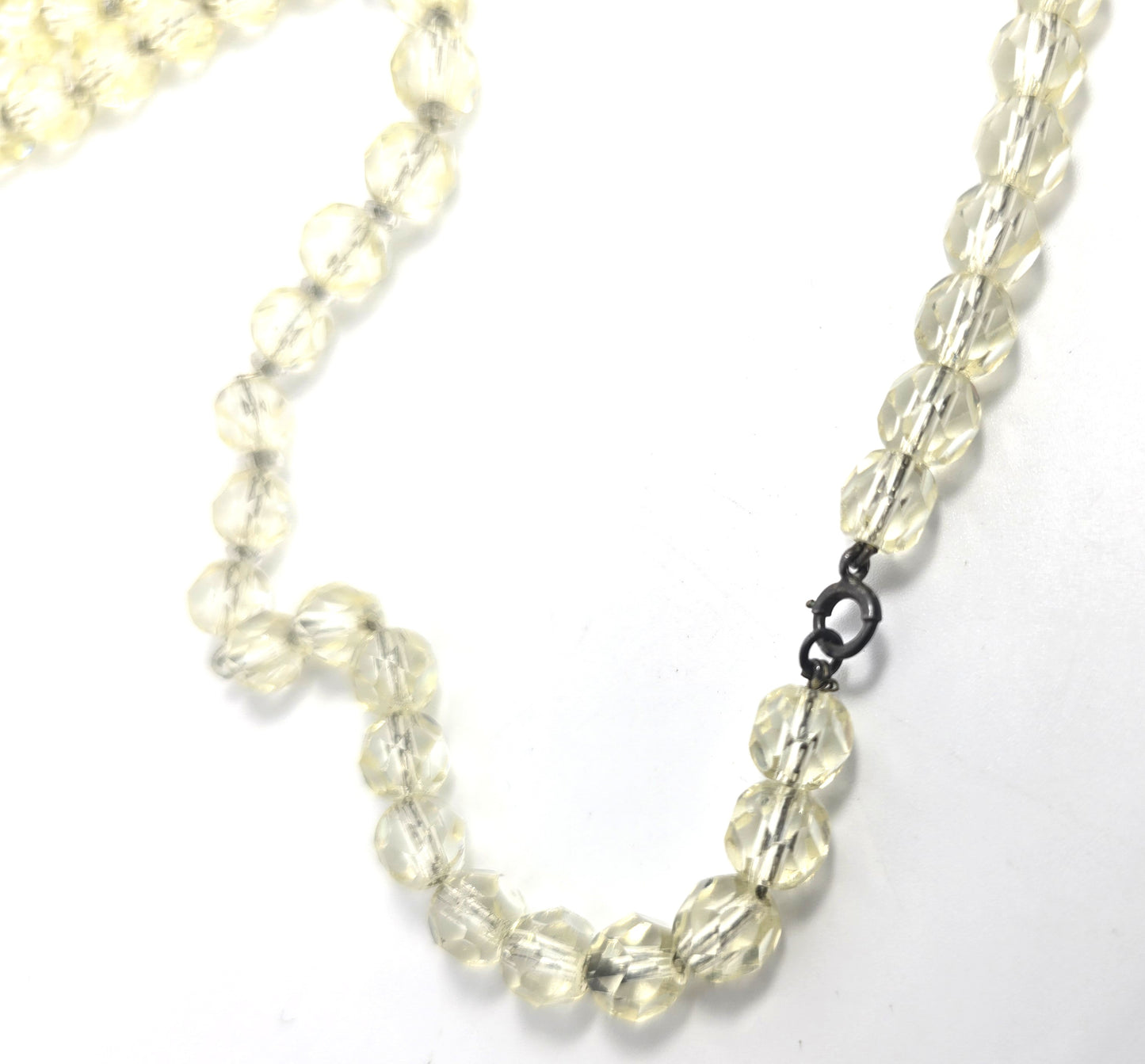 Art Deco yellow Vaseline Uranium glass faceted crystal bead 31' antique necklace