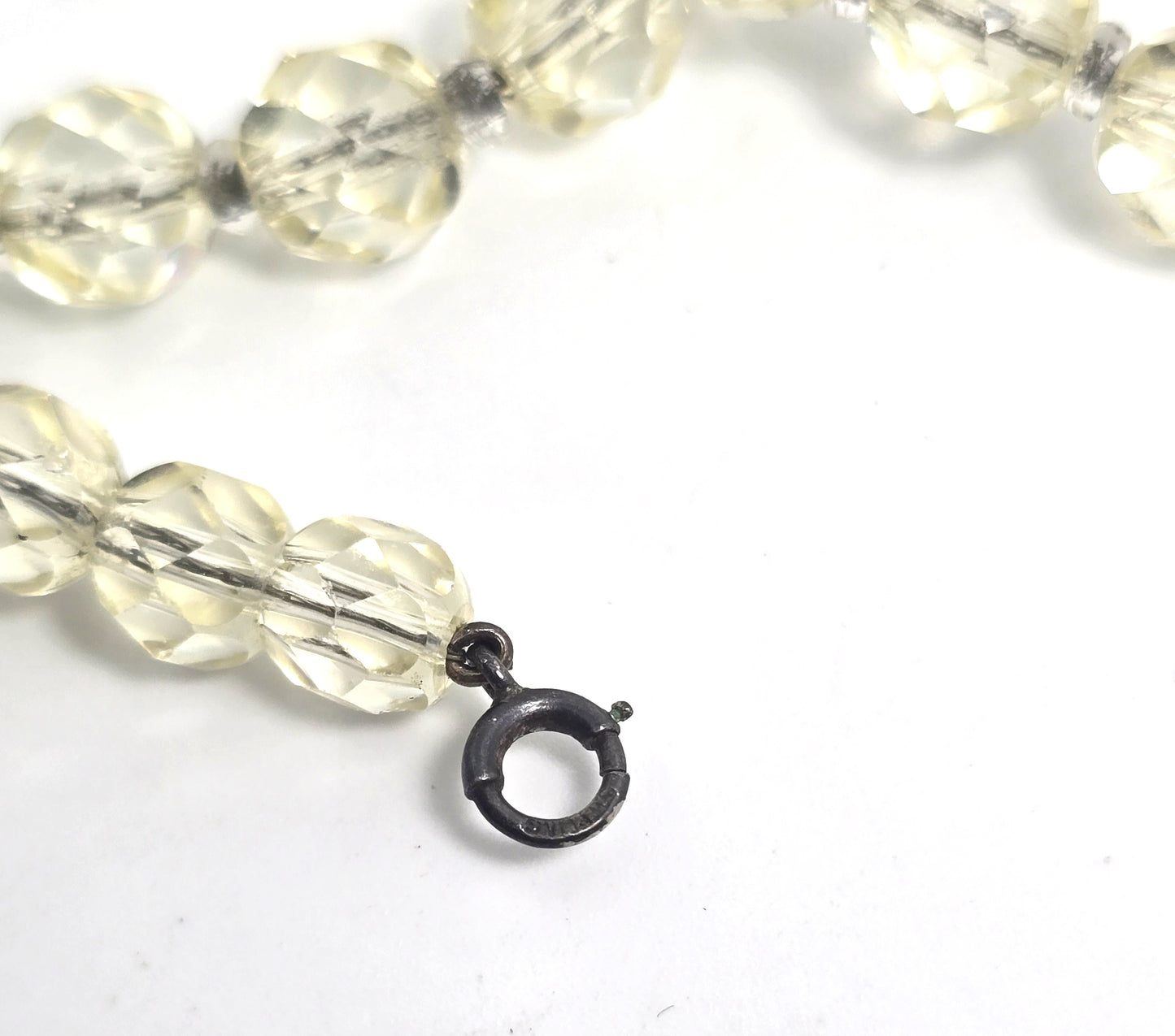 Art Deco yellow Vaseline Uranium glass faceted crystal bead 31' antique necklace