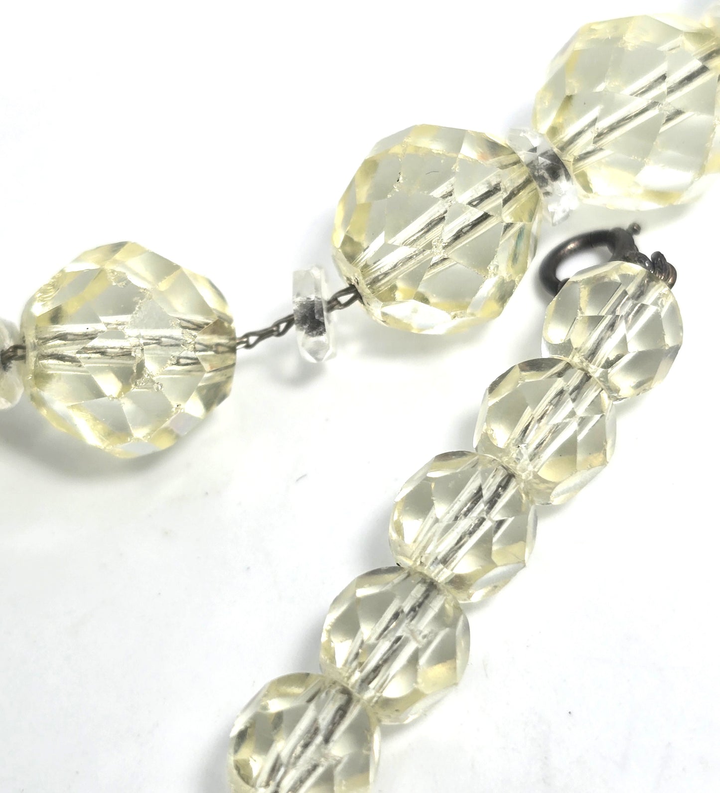 Art Deco yellow Vaseline Uranium glass faceted crystal bead 31' antique necklace
