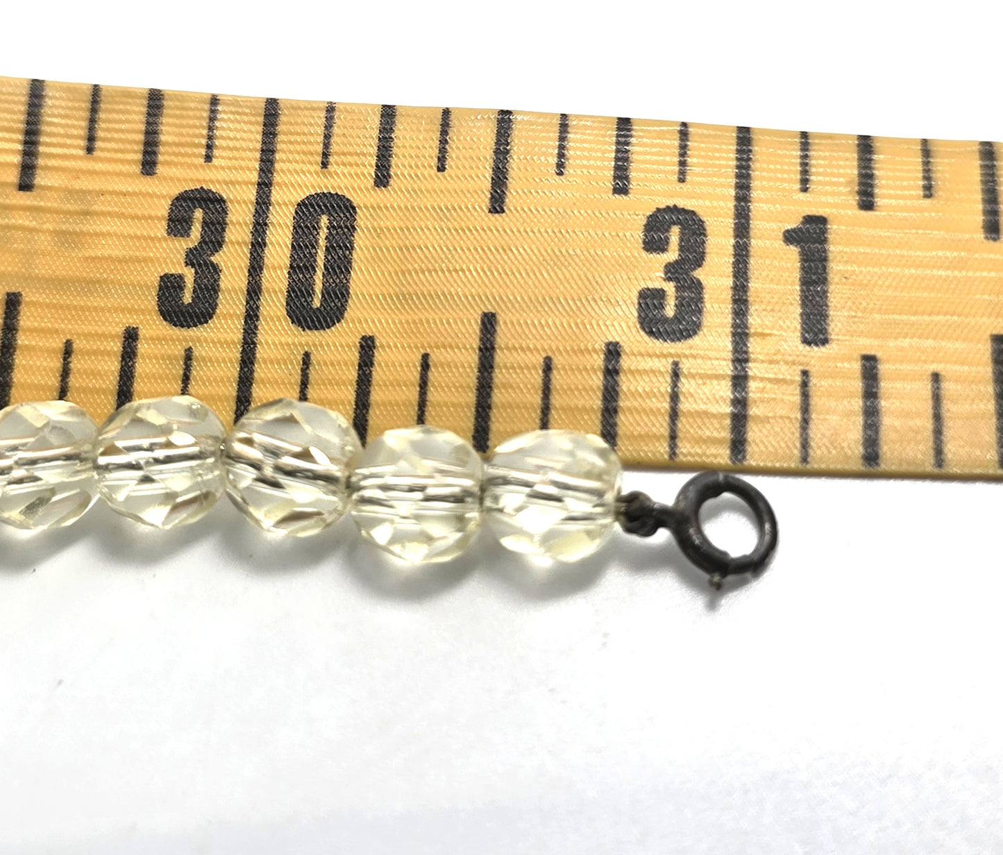 Art Deco yellow Vaseline Uranium glass faceted crystal bead 31' antique necklace