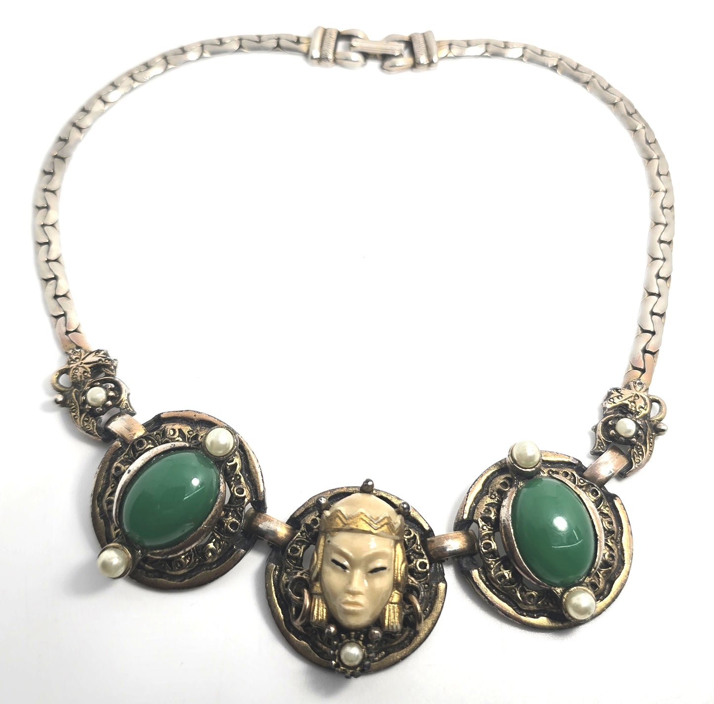 Selro Asian Princess Faux Jade Imitation Pearl Gold Tone Chain Necklace Selro Selini