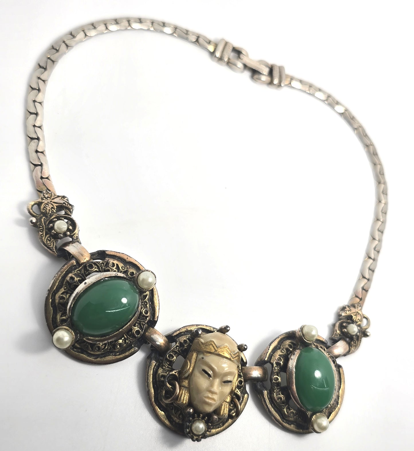 Selro Asian Princess Faux Jade Imitation Pearl Gold Tone Chain Necklace Selro Selini