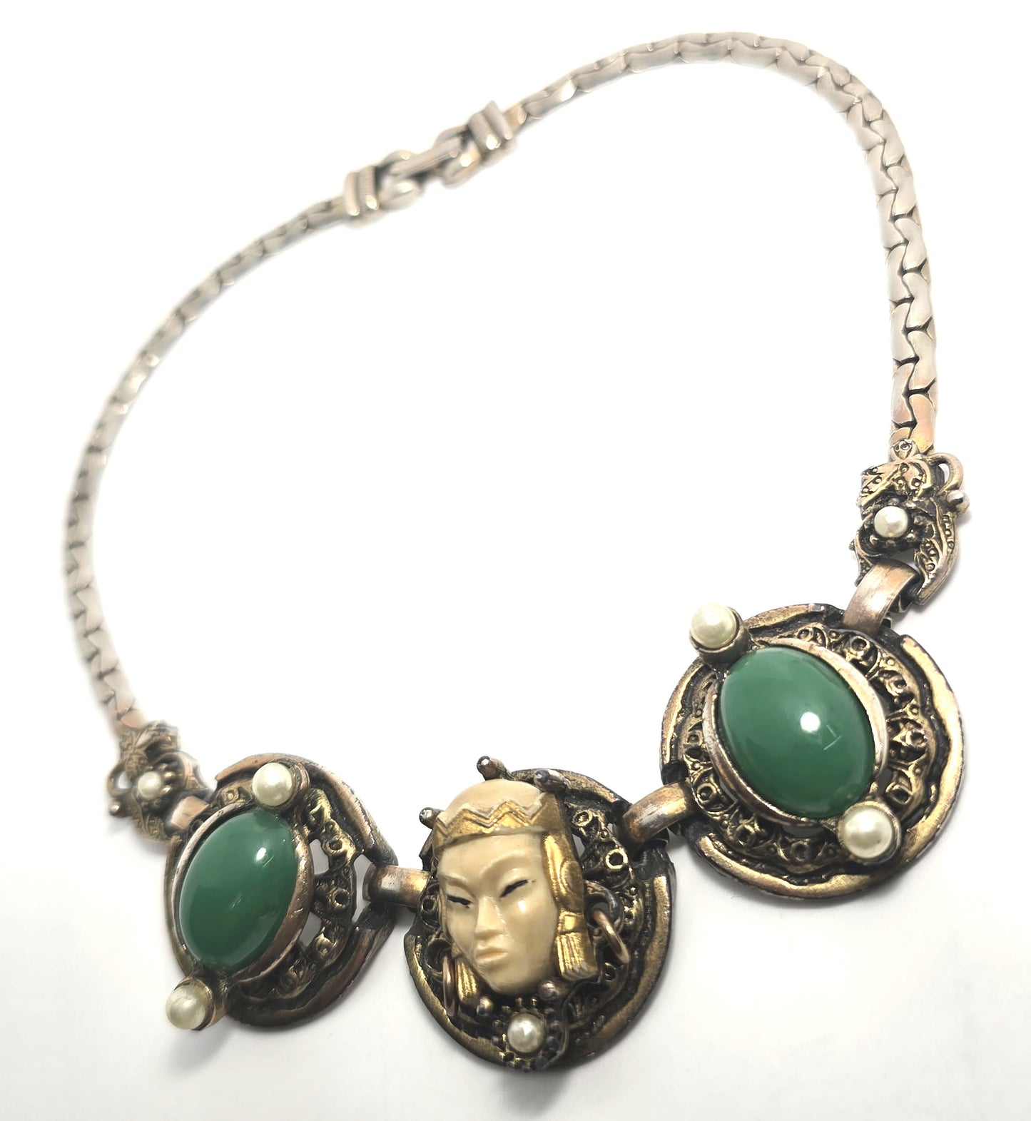 Selro Asian Princess Faux Jade Imitation Pearl Gold Tone Chain Necklace Selro Selini