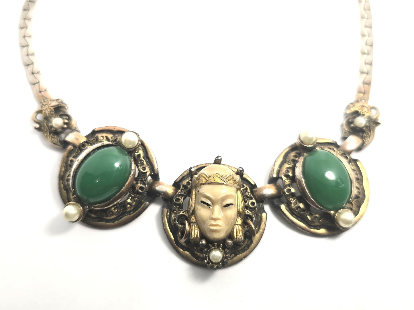 Selro Asian Princess Faux Jade Imitation Pearl Gold Tone Chain Necklace Selro Selini