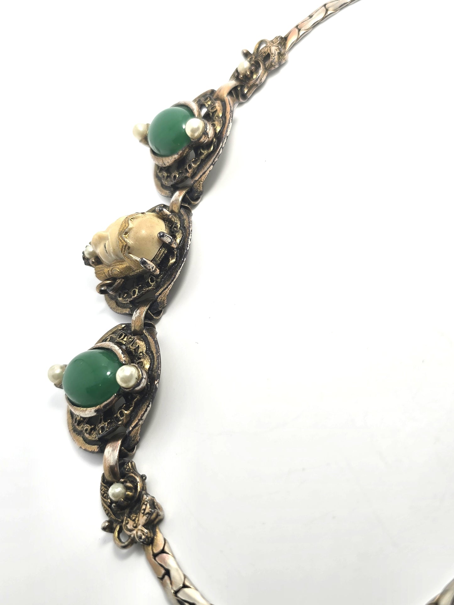 Selro Asian Princess Faux Jade Imitation Pearl Gold Tone Chain Necklace Selro Selini