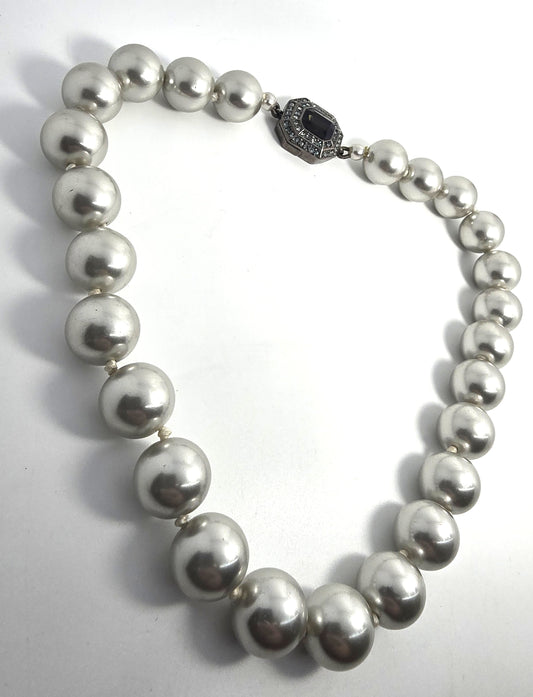 Carolee large cultured silver white large cultured pearl rhinestone necklace