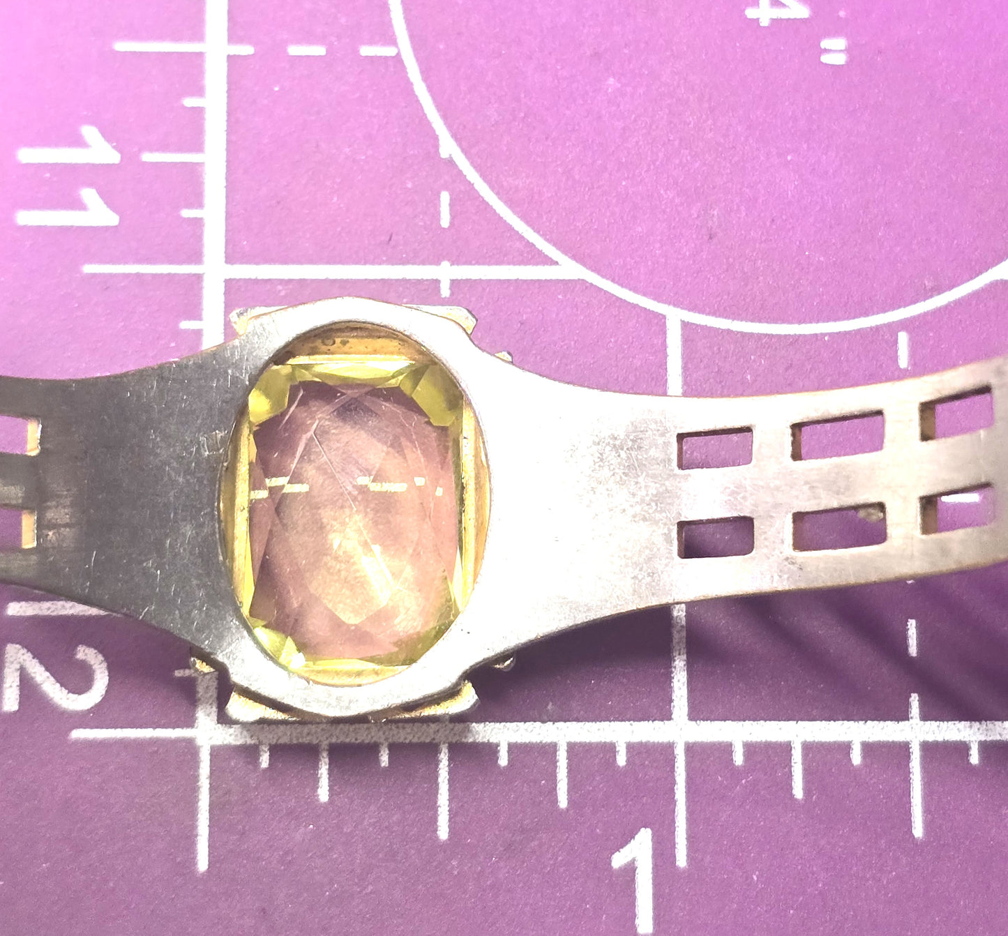 Art Deco yellow Vaseline Uranium glass Gold filled antique hinged bangle bracelet