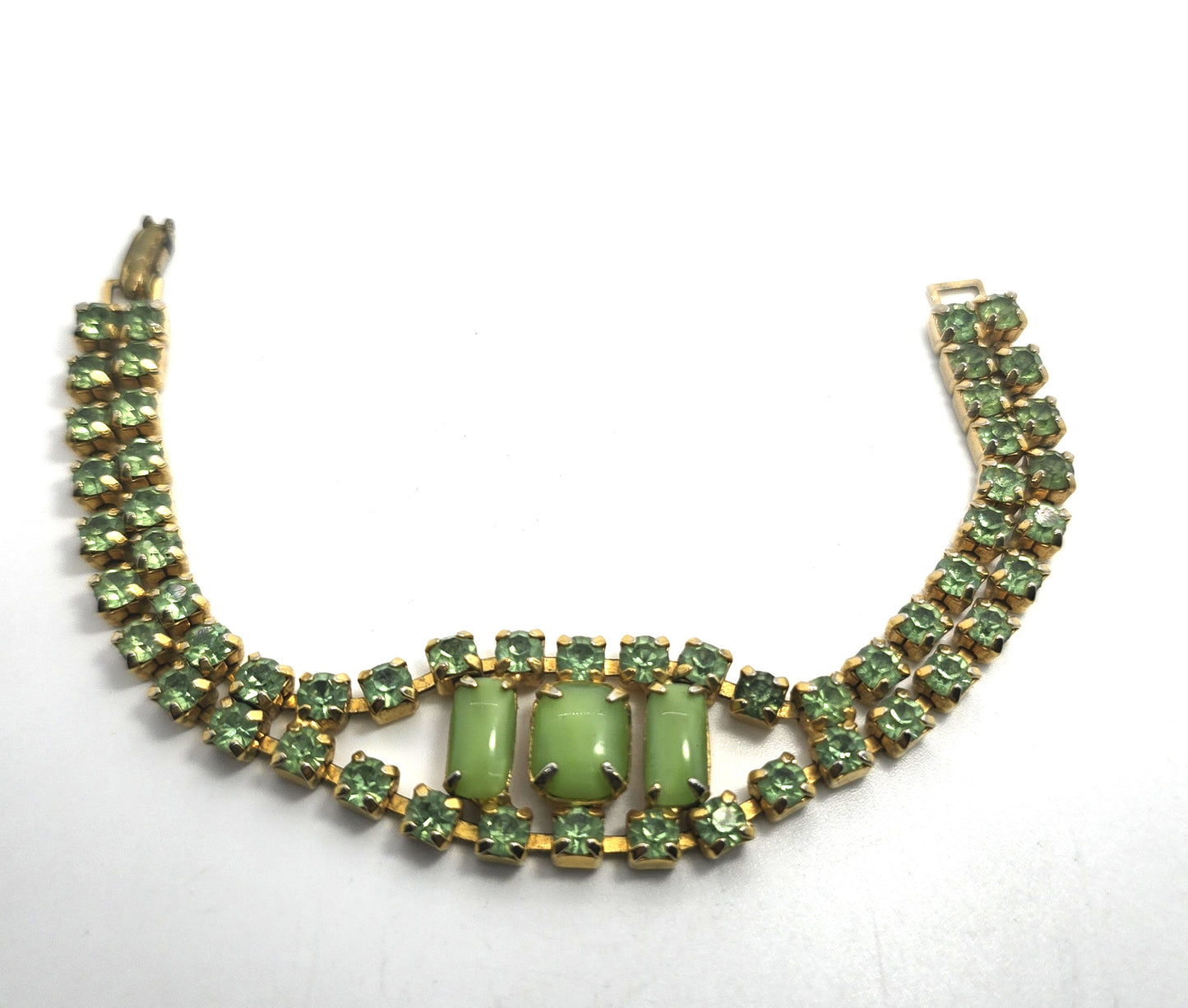 Uranium Glass green rhinestone vintage thick rhinestone tennis bracelet