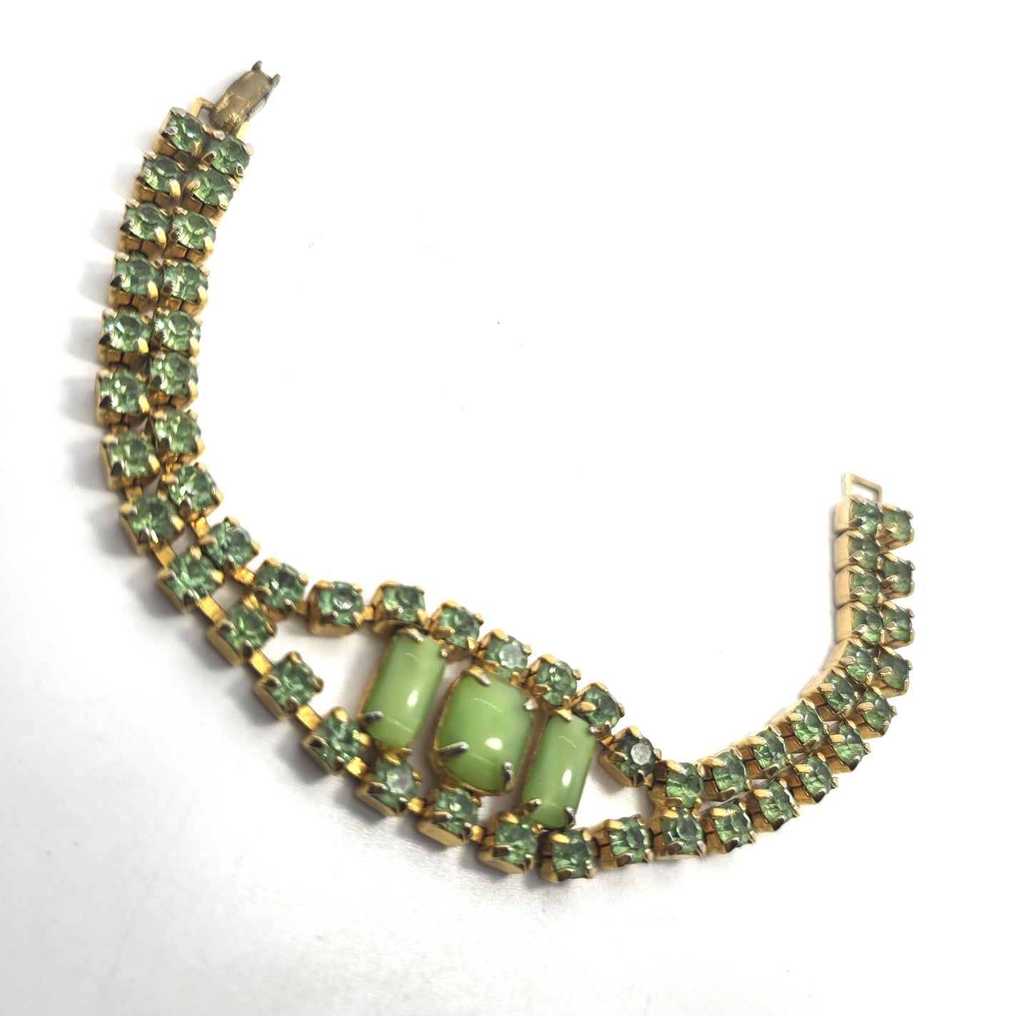 Uranium Glass green rhinestone vintage thick rhinestone tennis bracelet