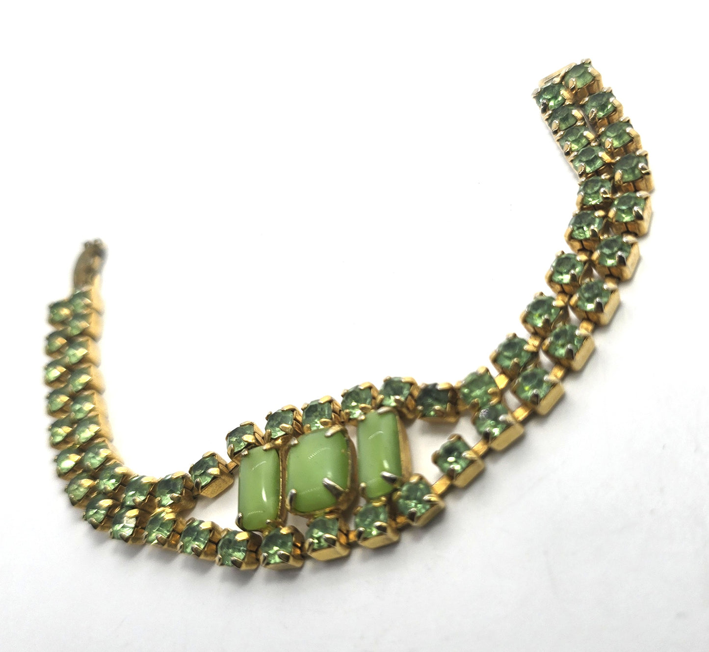 Uranium Glass green rhinestone vintage thick rhinestone tennis bracelet