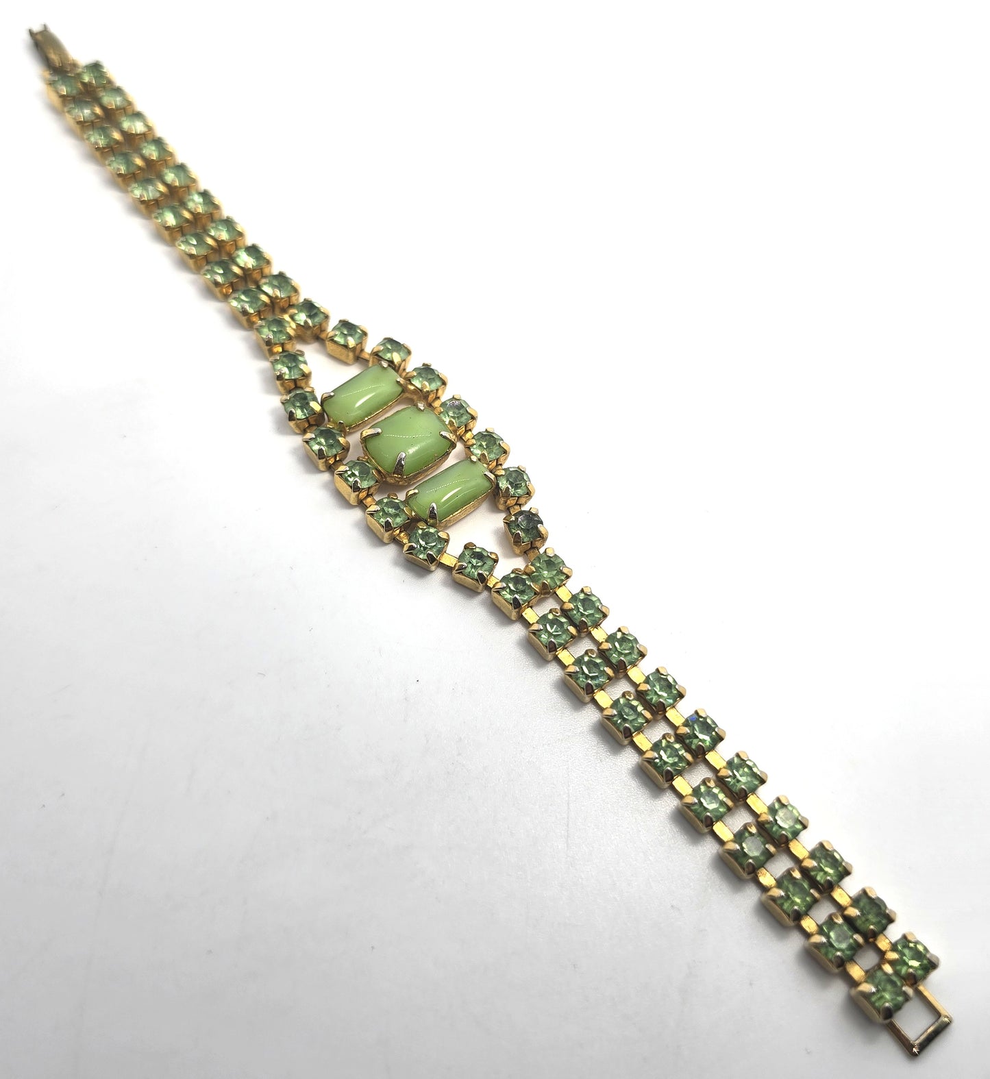 Uranium Glass green rhinestone vintage thick rhinestone tennis bracelet