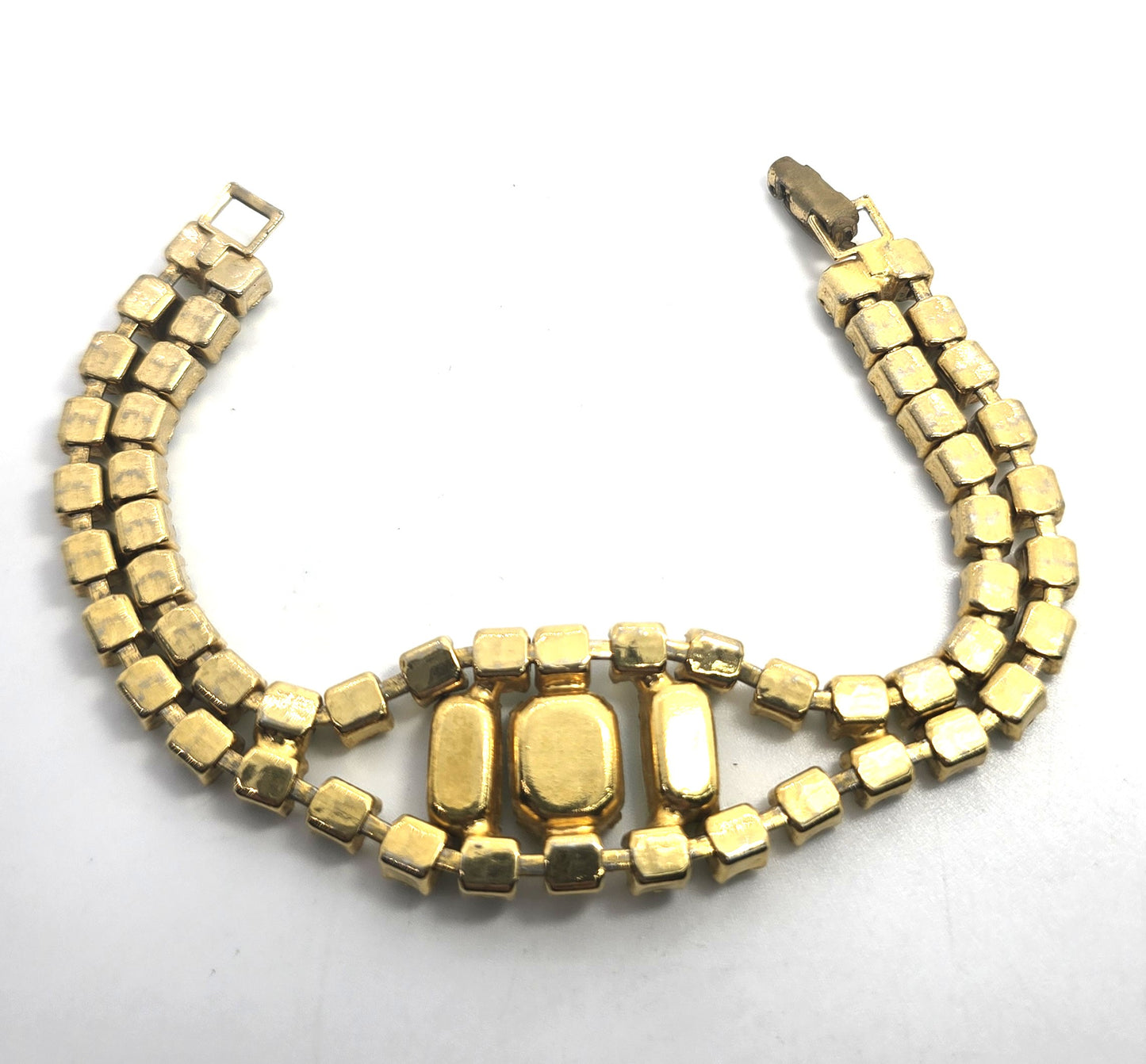 Uranium Glass green rhinestone vintage thick rhinestone tennis bracelet