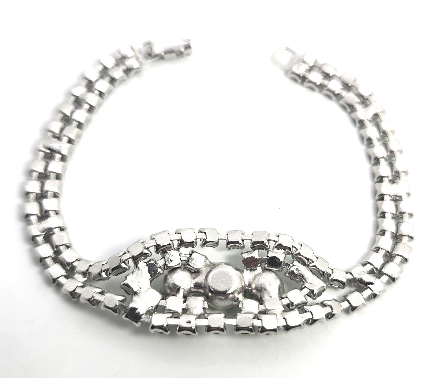 Uranium Glass three stone green rhinestone vintage thick rhinestone tennis bracelet