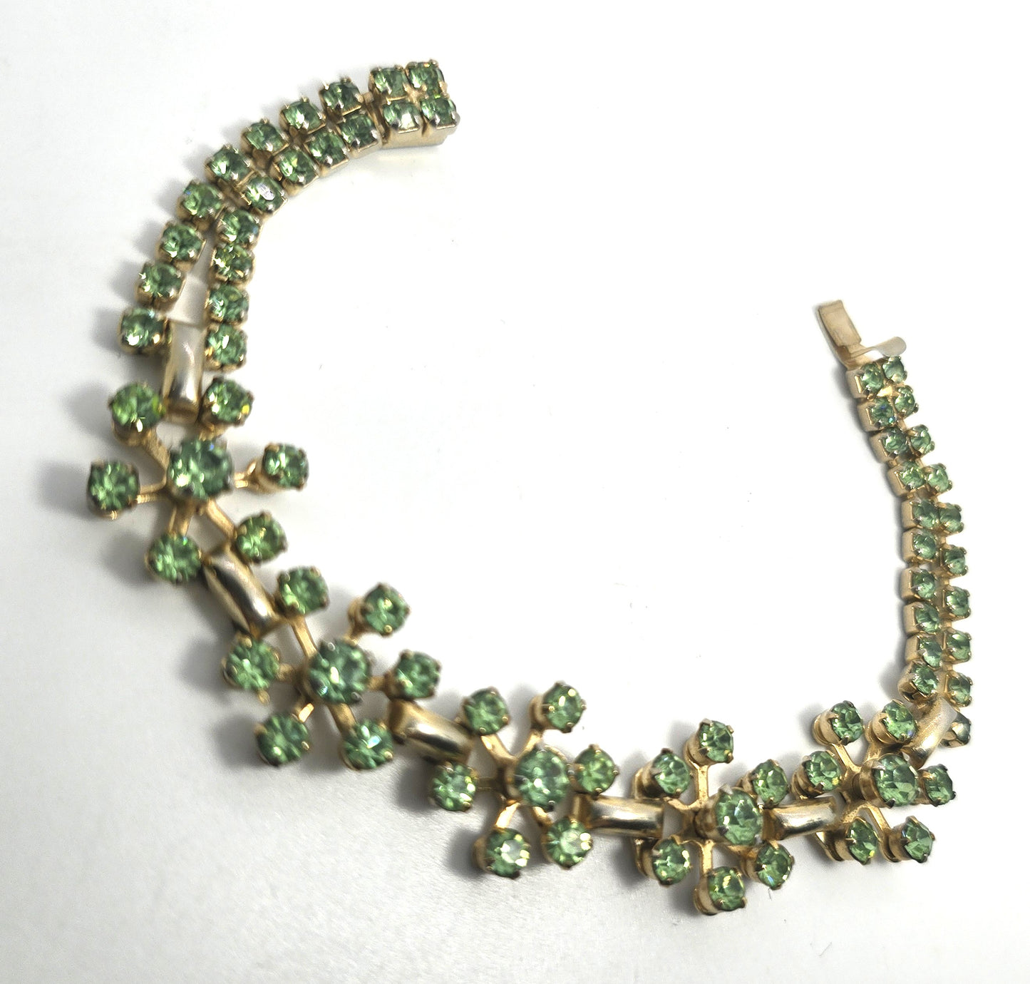 Uranium Glass flower green rhinestone vintage thick rhinestone tennis bracelet