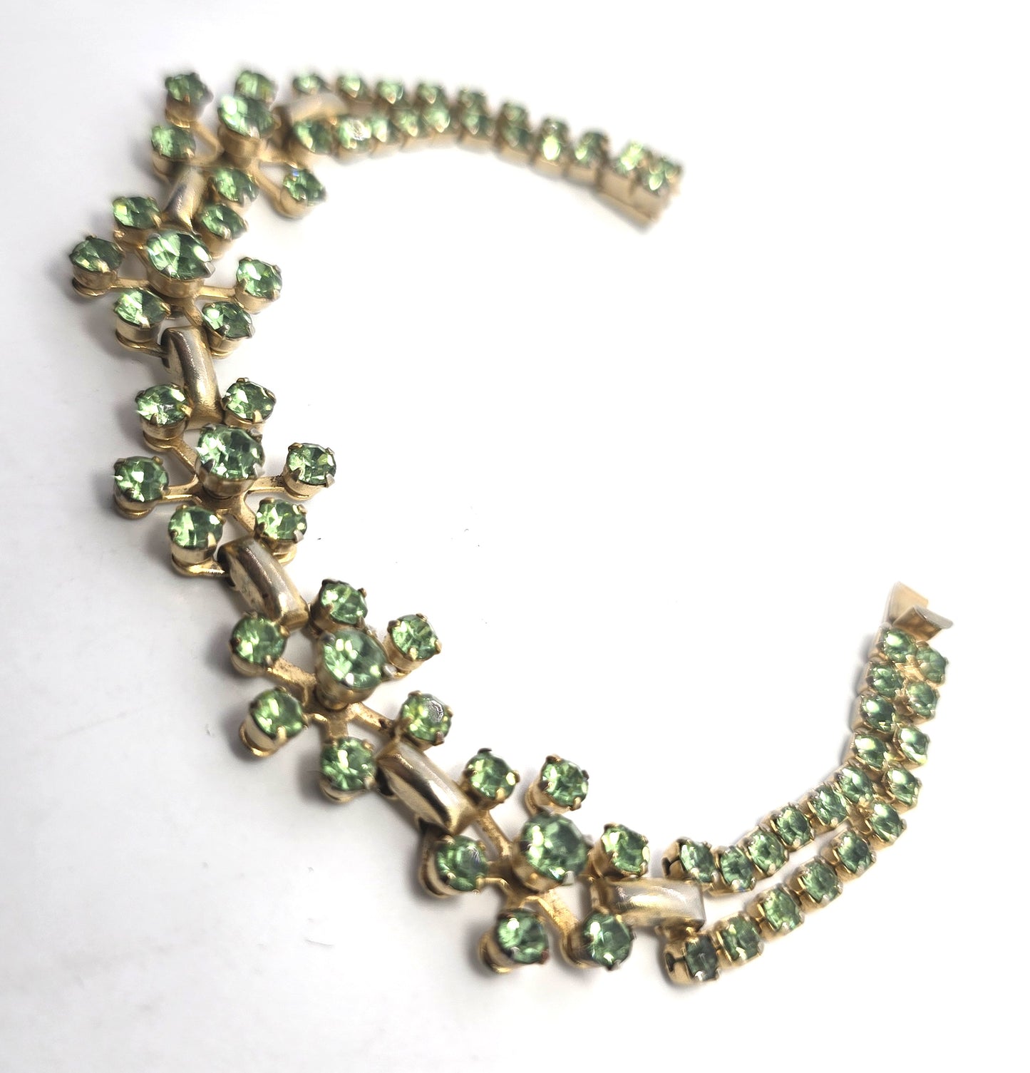 Uranium Glass flower green rhinestone vintage thick rhinestone tennis bracelet