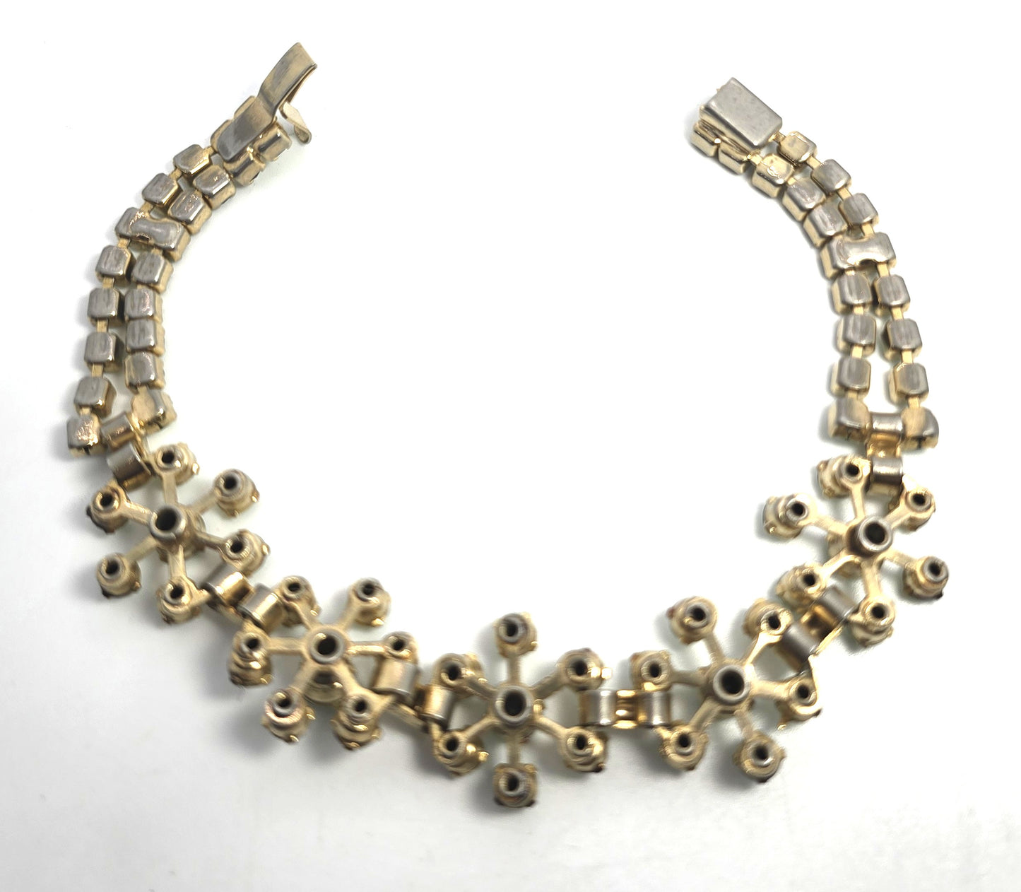 Uranium Glass flower green rhinestone vintage thick rhinestone tennis bracelet