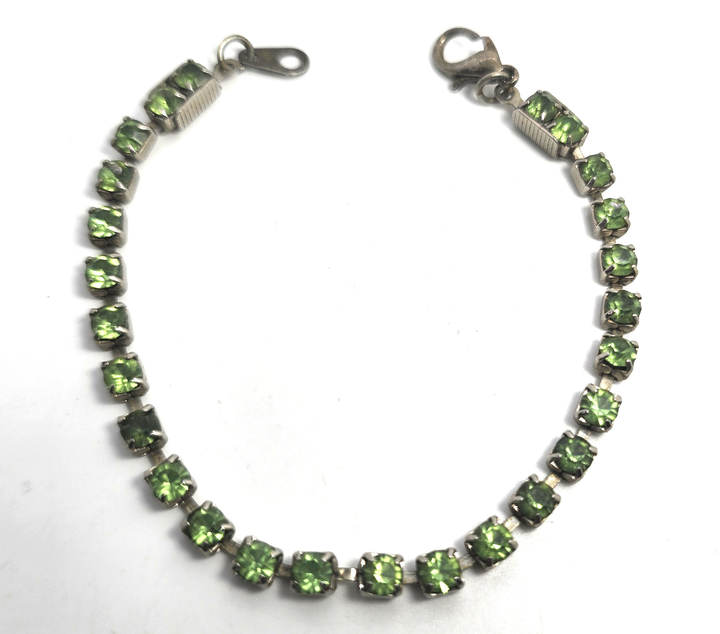Uranium Glass simple thin green rhinestone vintage rhinestone tennis bracelet