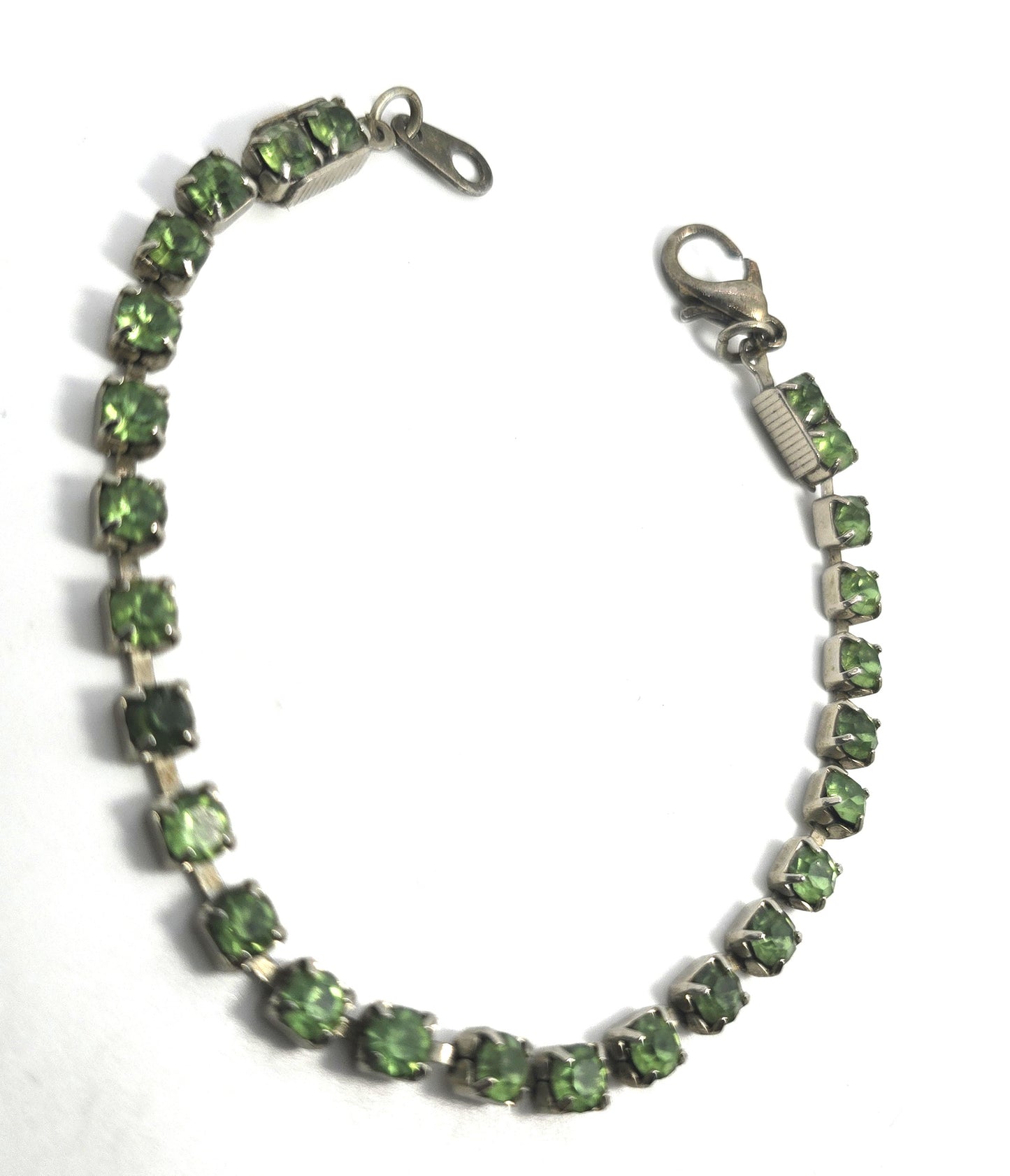 Uranium Glass simple thin green rhinestone vintage rhinestone tennis bracelet