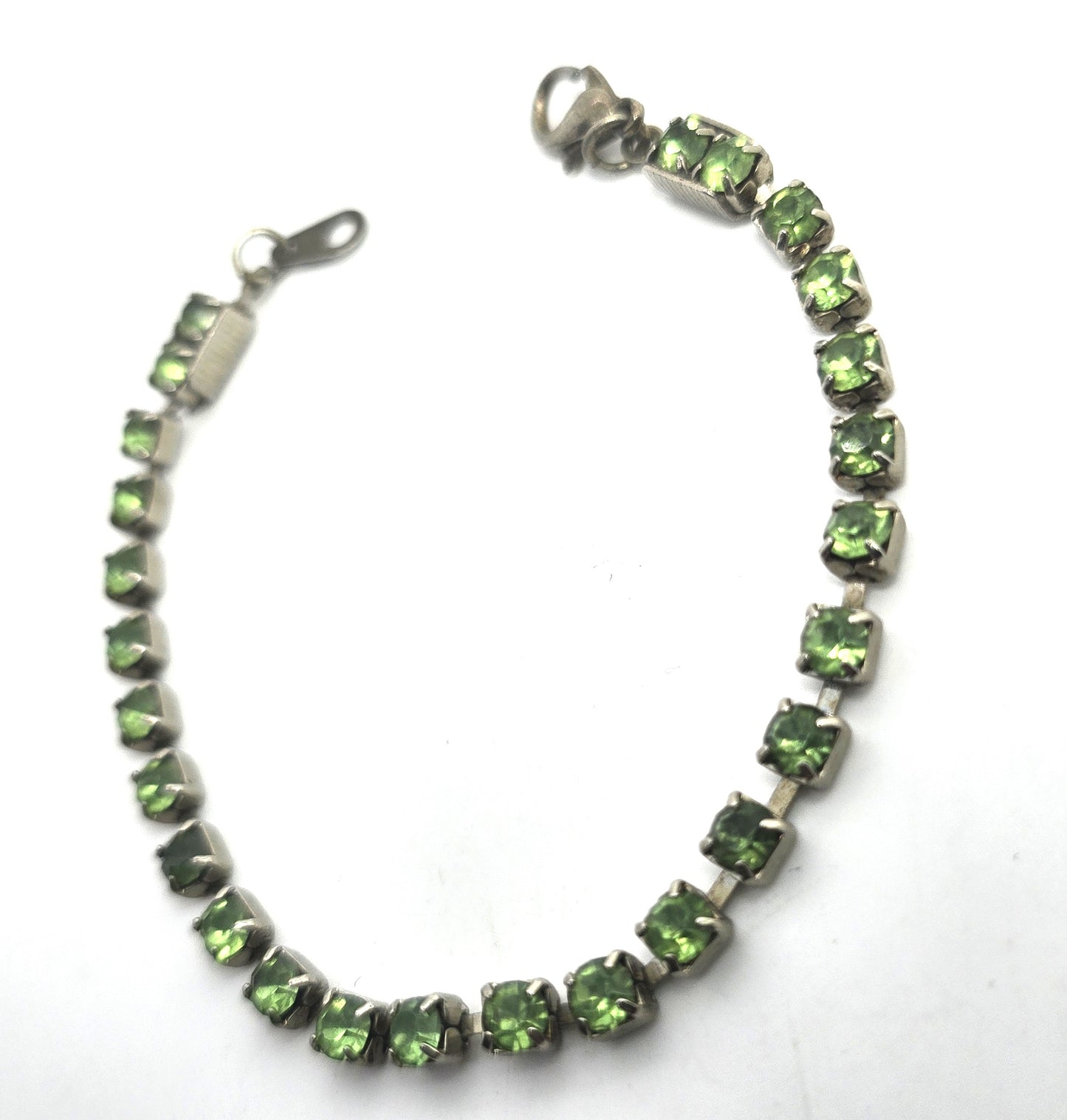 Uranium Glass simple thin green rhinestone vintage rhinestone tennis bracelet
