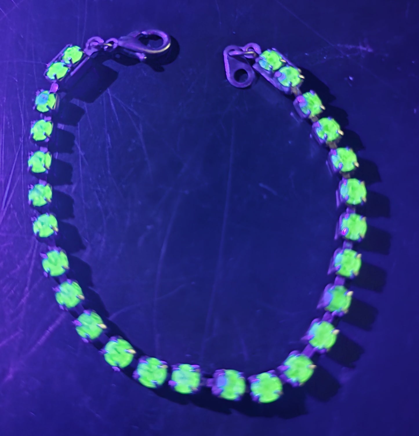 Uranium Glass simple thin green rhinestone vintage rhinestone tennis bracelet