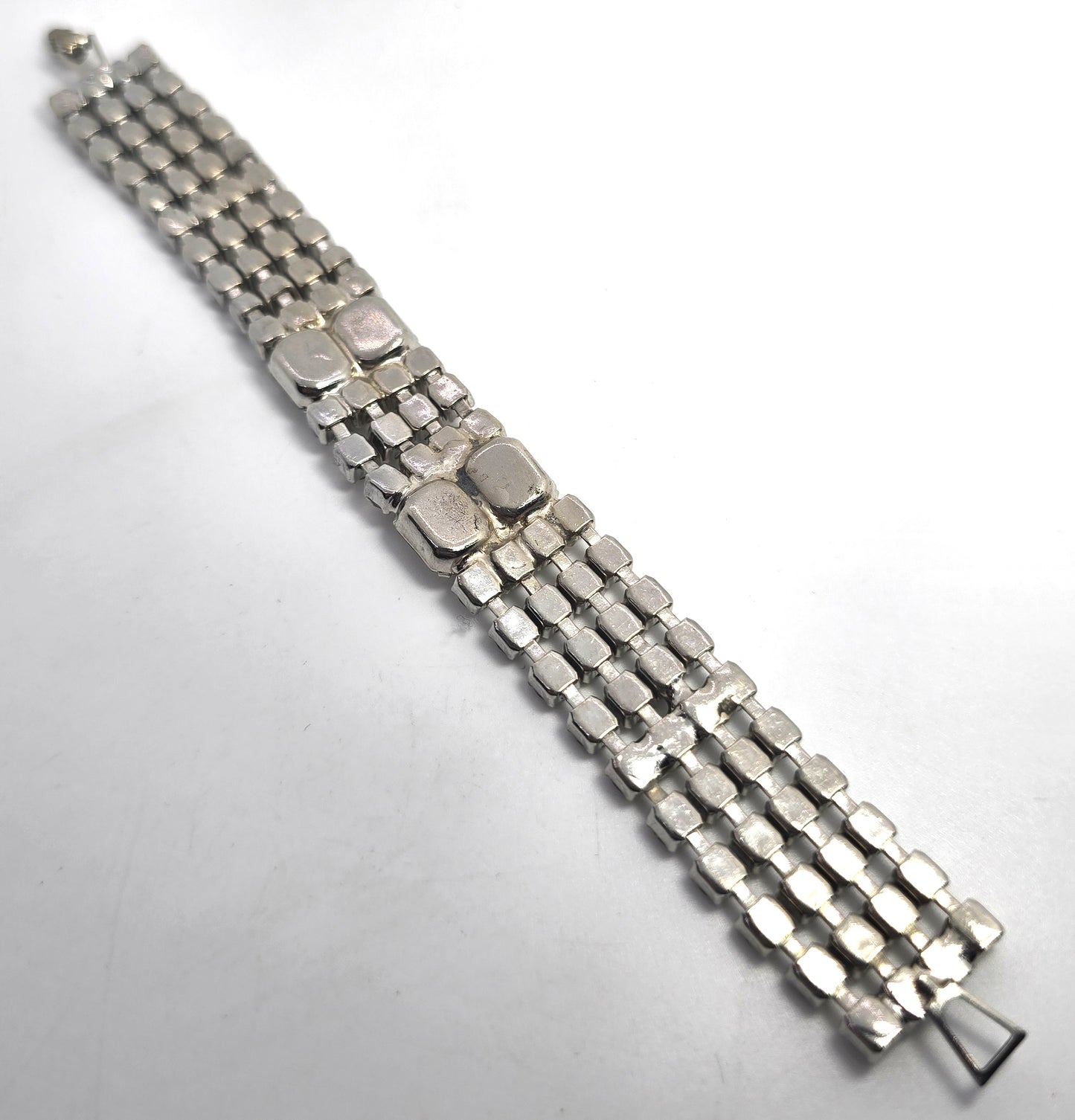 Four row clear rhinestone thick vintage mid century tennis bracelet
