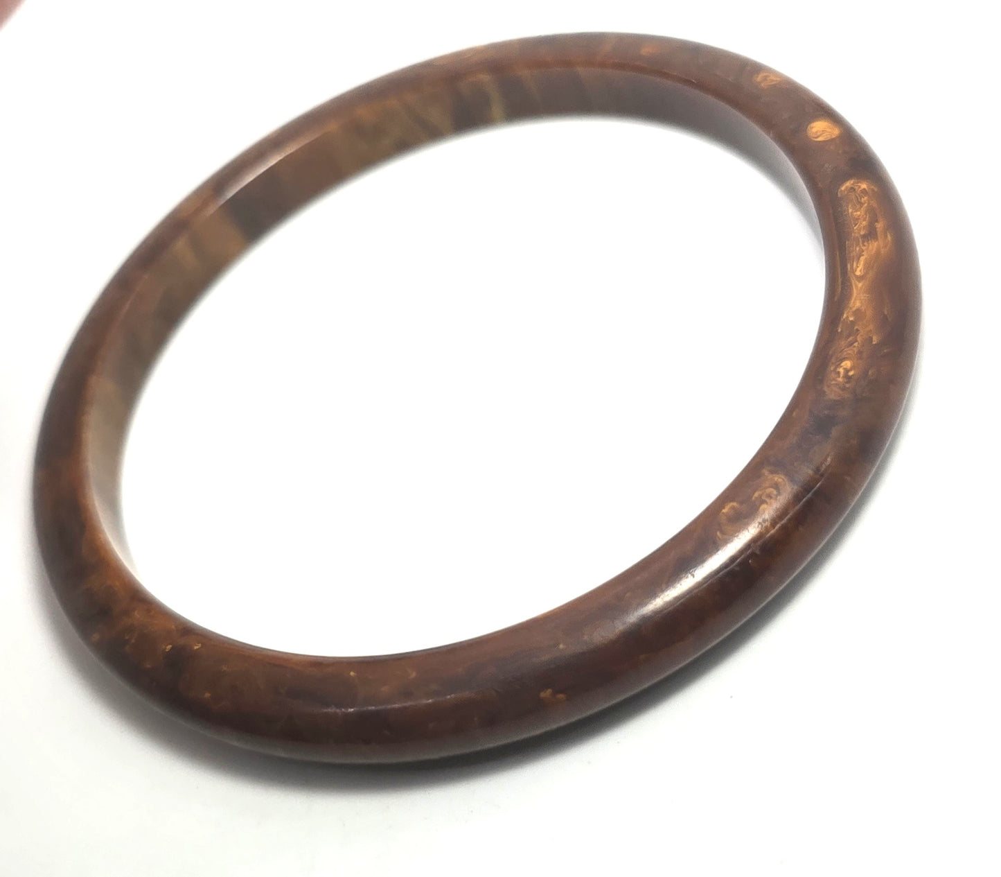 Brown Chocolate marble swirl Bakelite thick vintage bangle bracelet tested