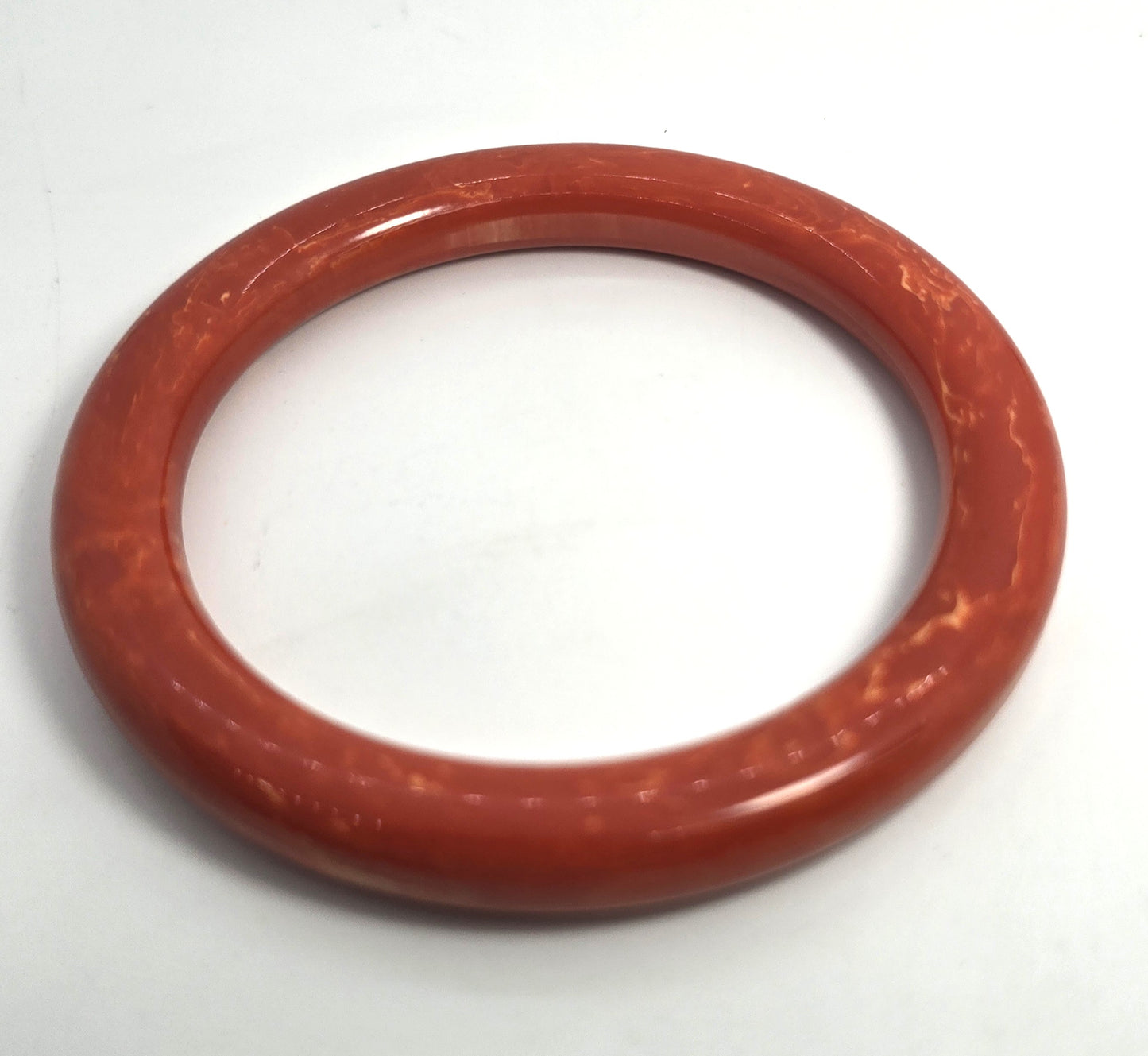 Orange marble swirl Bakelite thick rounded vintage bangle bracelet tested