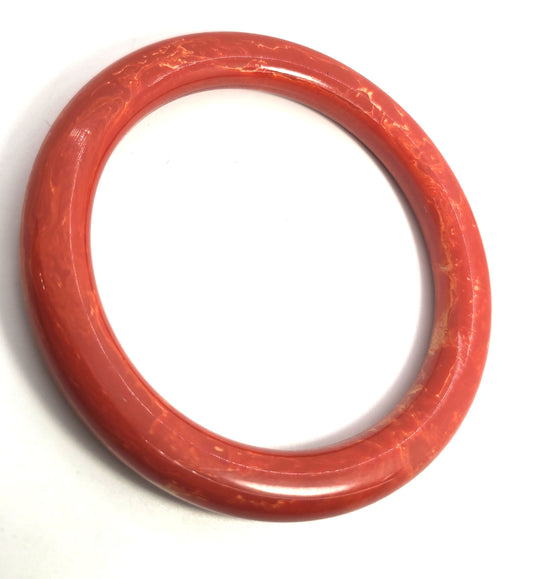 Orange marble swirl Bakelite thick rounded vintage bangle bracelet tested