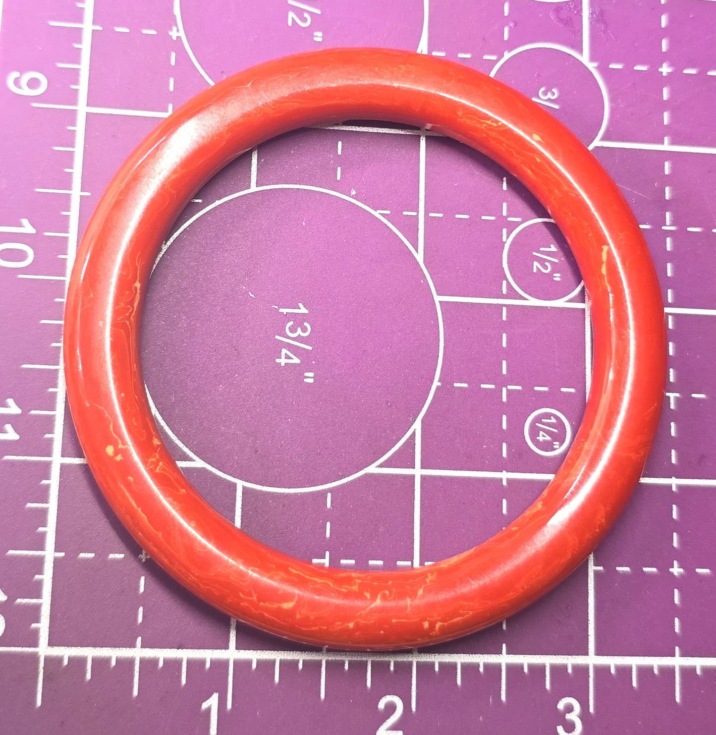 Orange marble swirl Bakelite thick rounded vintage bangle bracelet tested