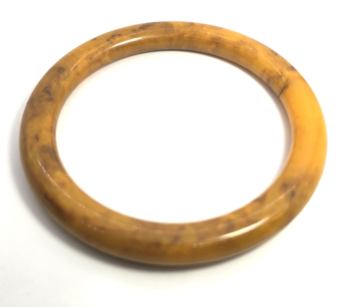Marbled butterscotch swirl Bakelite thick rounded vintage bangle bracelet tested